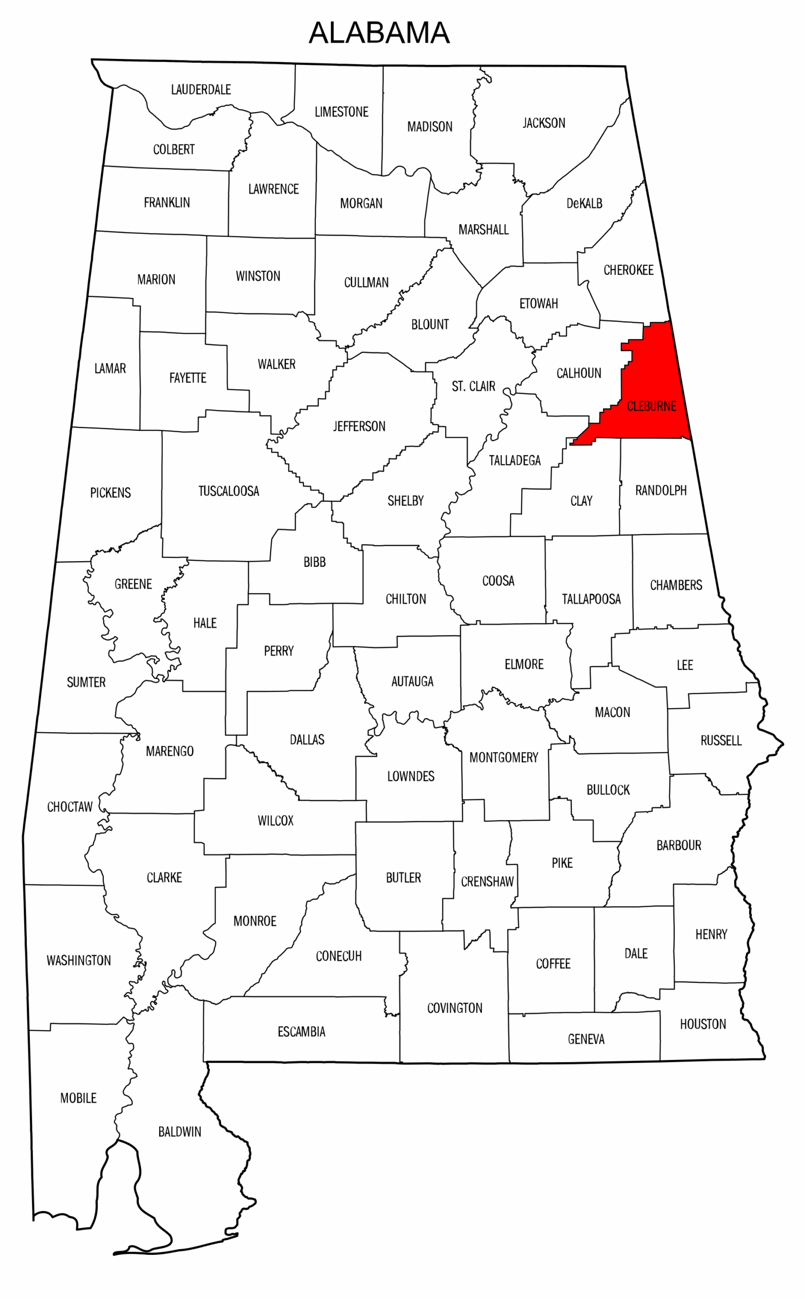 Alabama County Map Printable State Map With County Lines DIY Projects Patterns Monograms Designs Templates