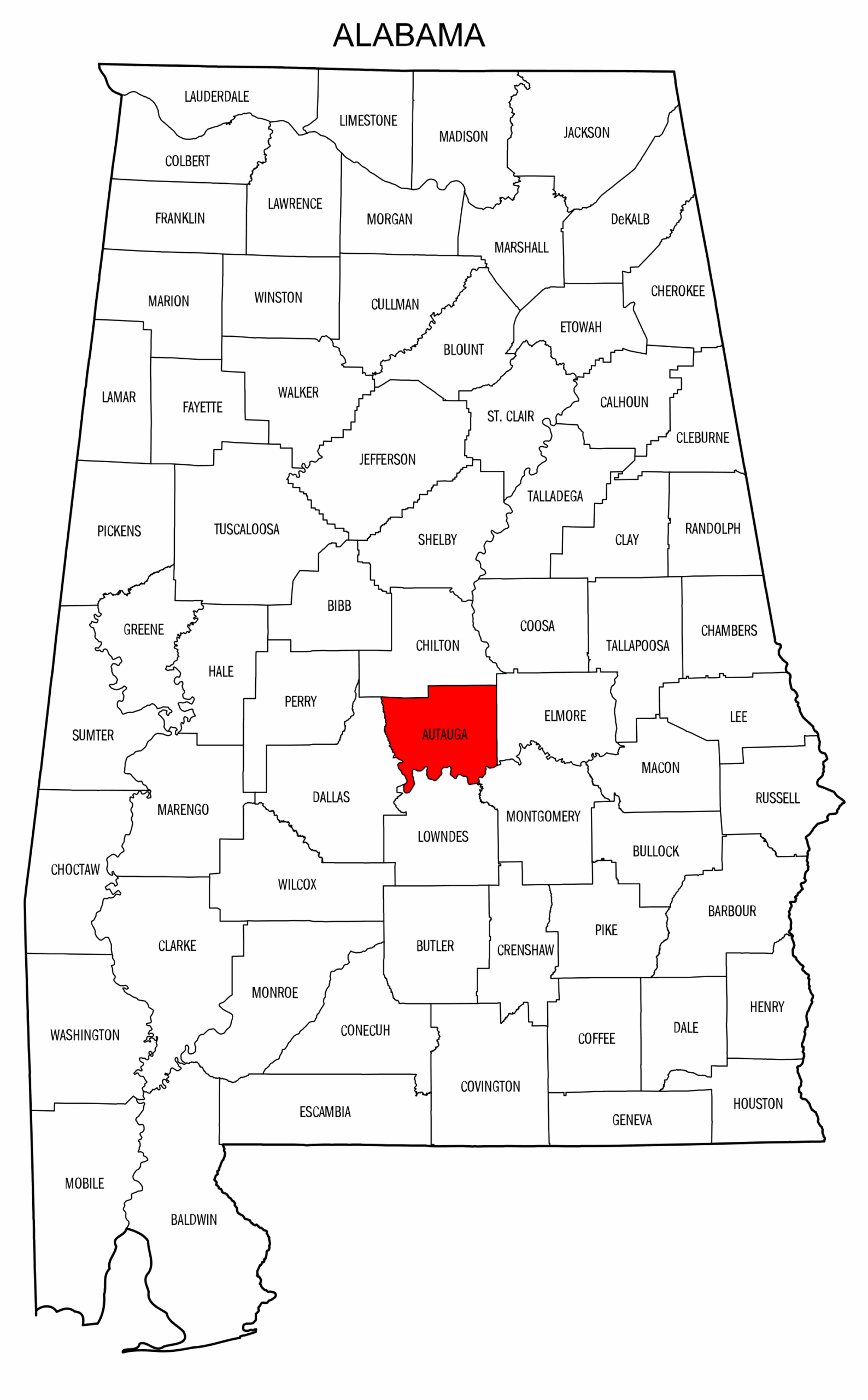 Alabama County Map Printable State Map With County Lines DIY Projects Patterns Monograms Designs Templates
