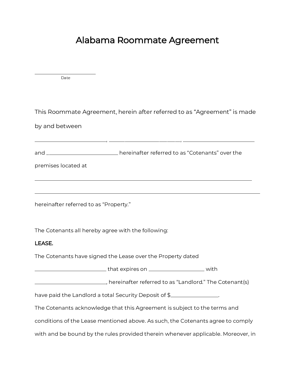Free Printable Alabama Lease Agreement