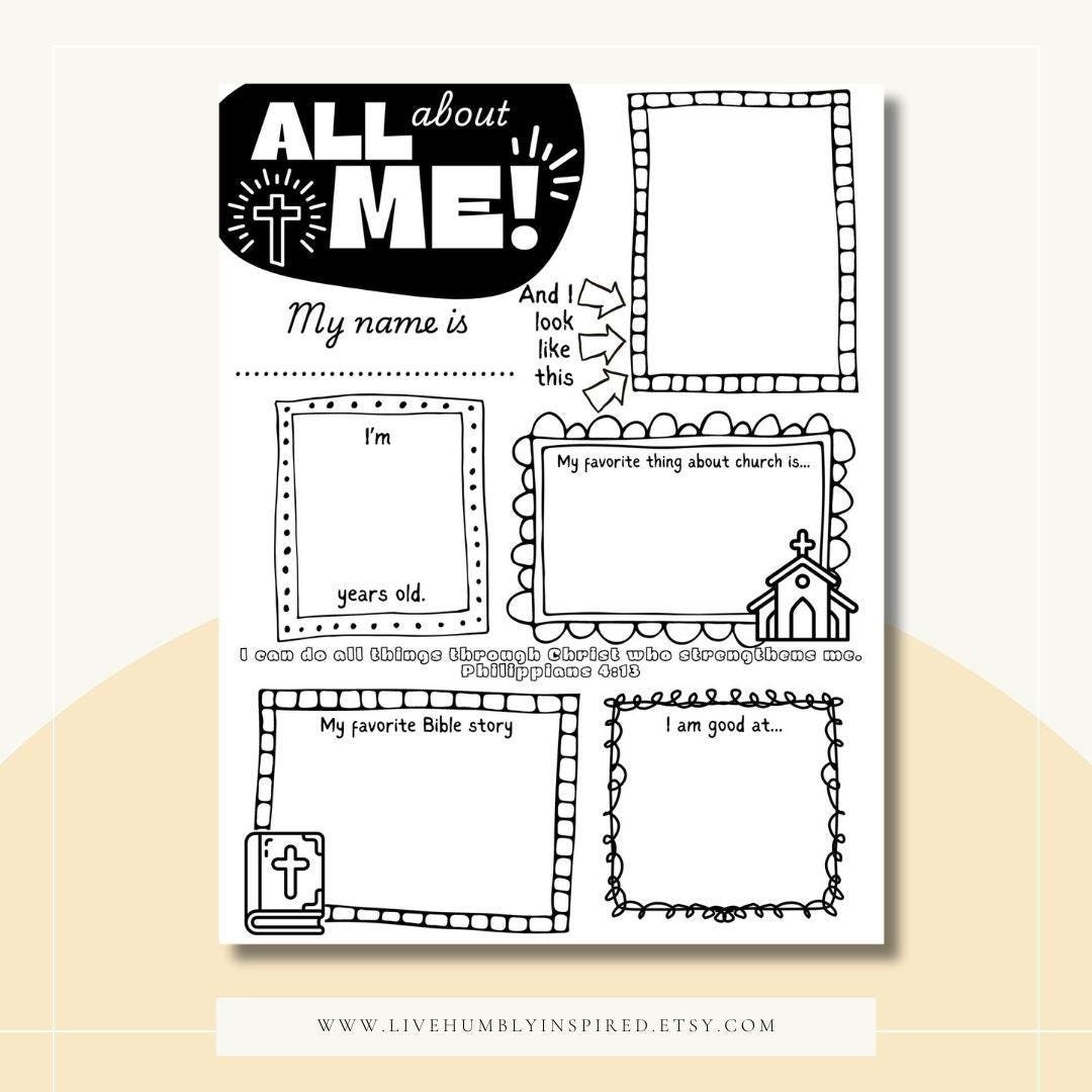 All About Me Printable Sheet For Sunday School Church Homeschooling Or Religious Classrooms Back To School Faith Christian Etsy