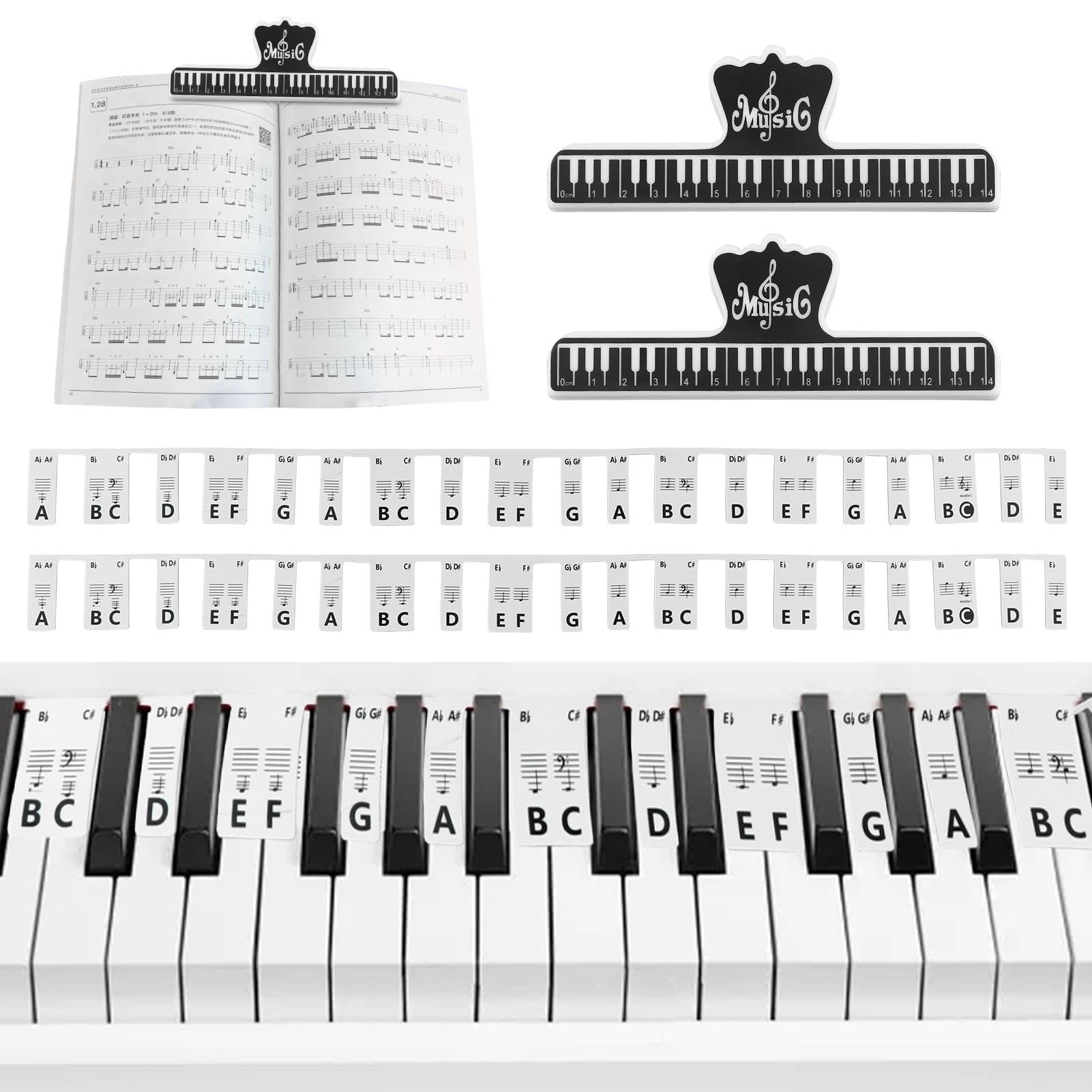Amazon 2 Removable Piano Keyboard Note Labels For 88 Key 2 Sheet Music Clip Silicone Reusable Piano Notes Guide For Beginner Memorize Notes Keys Positions Black White Musical Instruments