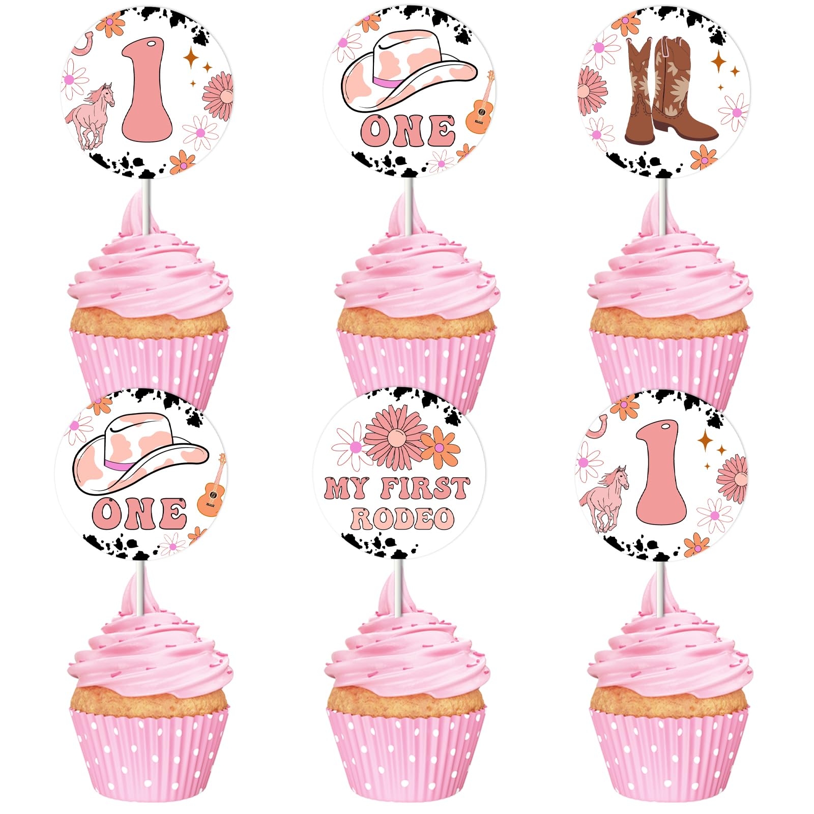 Amazon 24Pcs Cowgirl 1st Rodeo Cupcake Toppers My First Rodeo Birthday Cake Decorations For One Year Old Girl Western Cow Print Groovy 70s 80s Daisy Theme Cupcake Picks Bday Party Supplies 