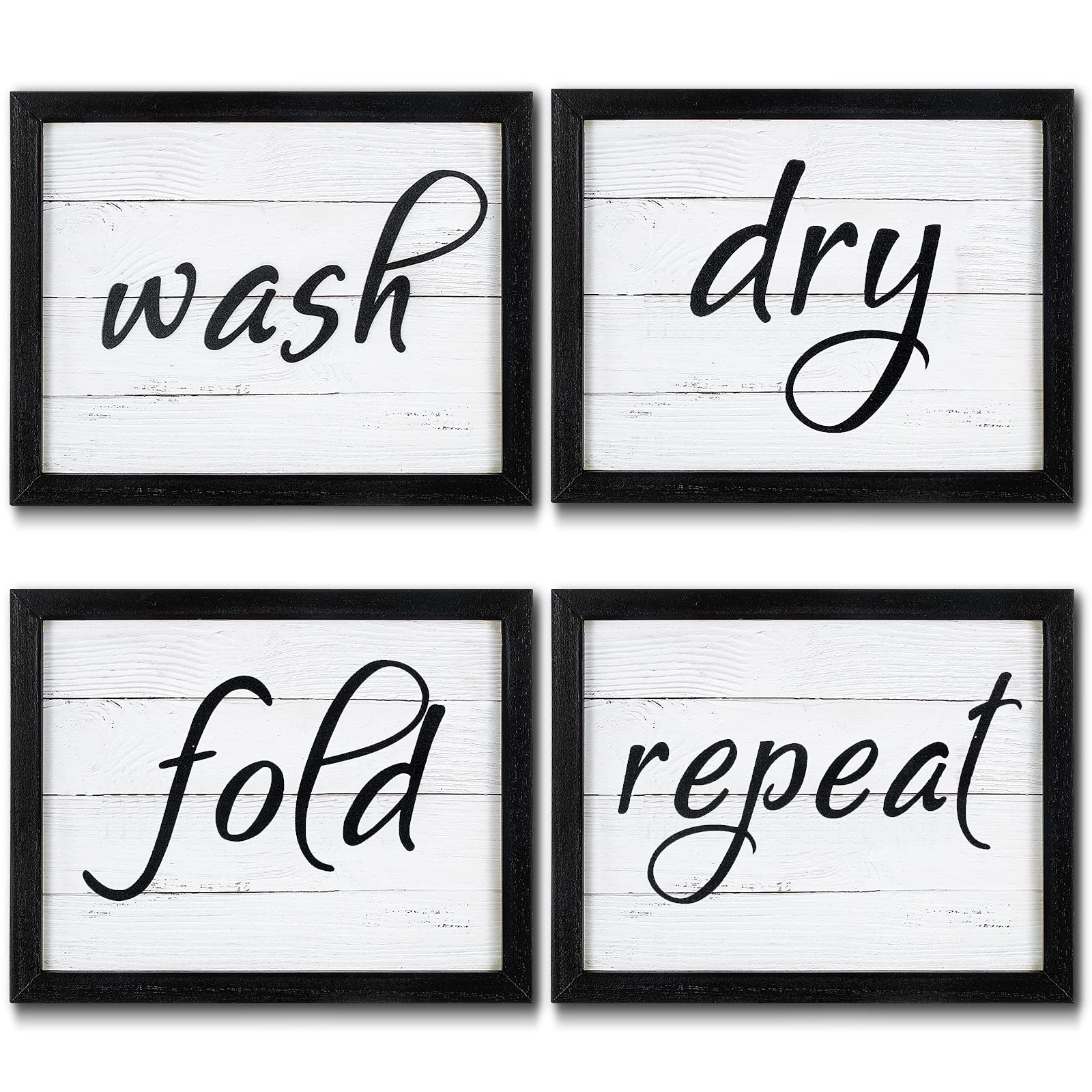 Amazon 4 Pieces Funny Laundry Signs Wash Dry Fold Repeat Sign Funny Laundry Room Wall Art Signs Framed Rustic Farmhouse Hanging Wood Wall Decor For Home Laundry Bathroom 10 X 8 Inch 