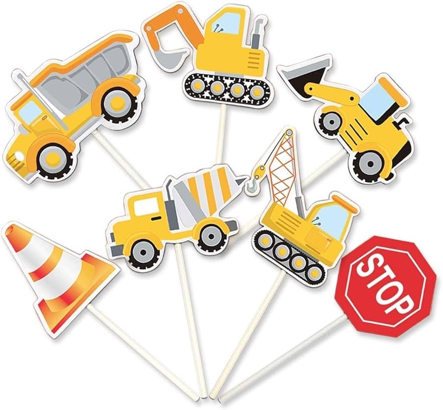 Amazon ALISSAR 35 Pack Construction Cupcake Toppers Picks Dump Truck Excavator Tractor Party Cake Toppers For Kids Birthday Baby Shower Party Decorations Supplies Grocery Gourmet Food