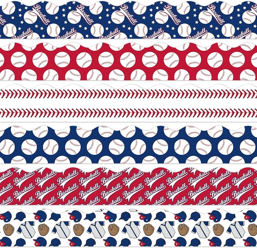Amazon AnyDesign 69Ft Sport Bulletin Board Borders Sport Theme Self Adhesive Border Stickers Red Blue Baseball Border Trim Sports Scalloped Border Paper For School Classroom Office Party Wall Decor Office Products