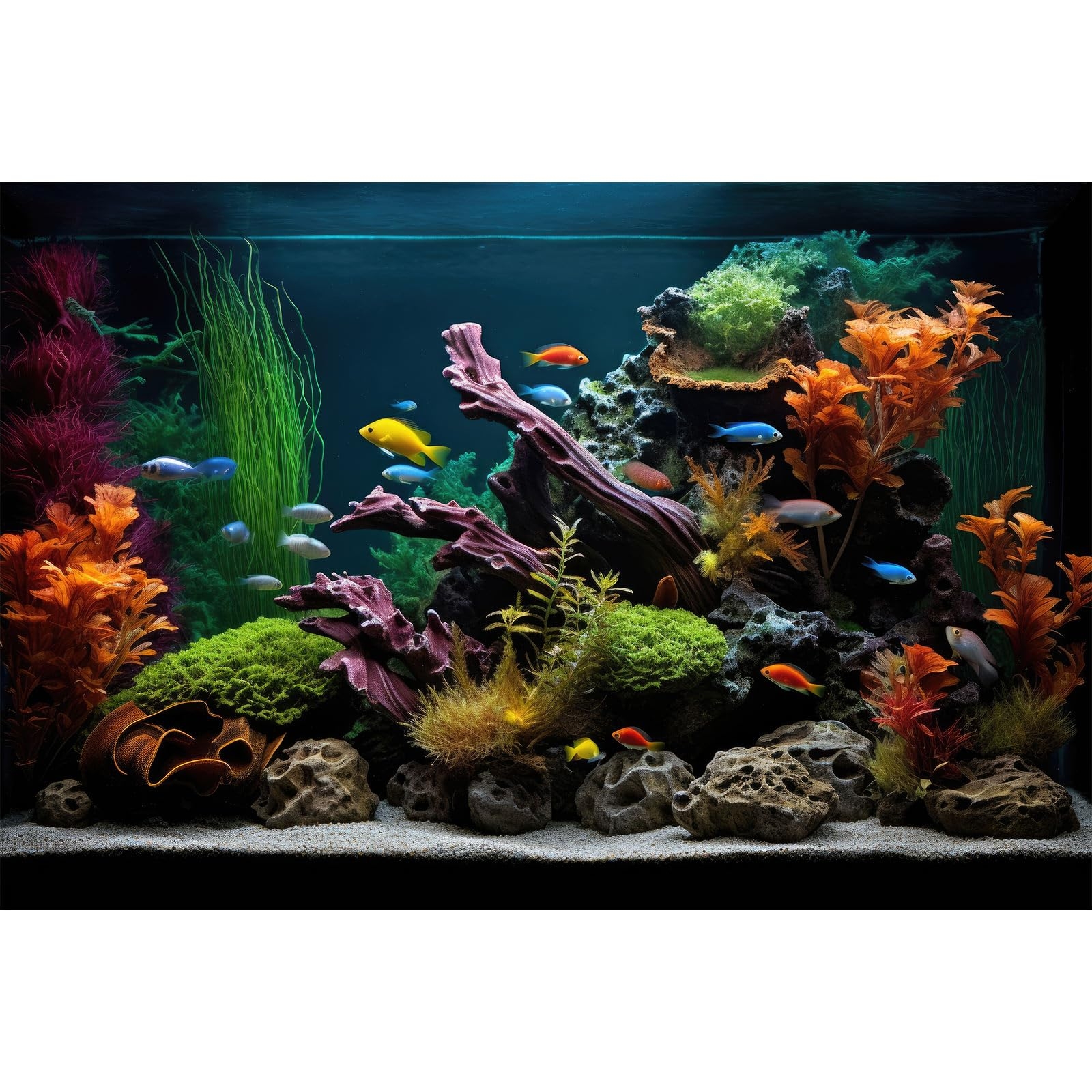 Amazon Aquarium Background Lush Aquatic Colorful Plants Terrarium Background Redwood Root Coral Reef Jungle Style Fish Tank Background Amazing Underwater View Aquarium Backdrop Wallpaper Poster Vinyl 72x16in Pet Supplies