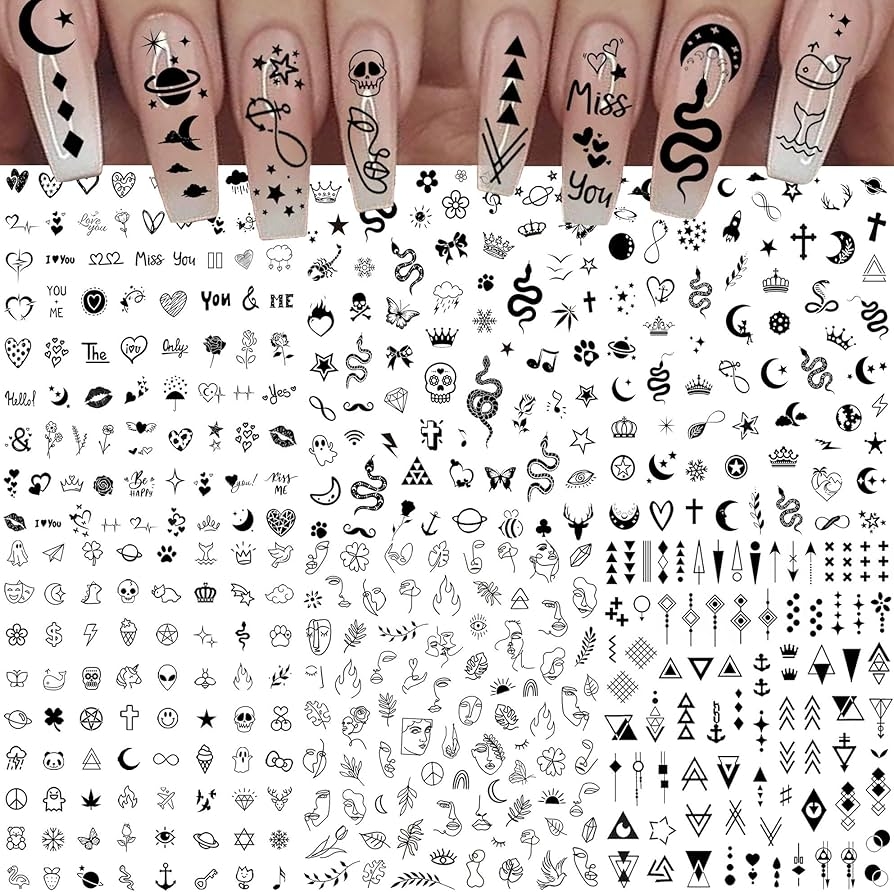 Amazon Bilizar 6 Sheets Self Adhesive Snake Heart Moon Star Nail Art Sticker Decals Abstract Lady Face Nail Stickers For Women DIY Manicure Decorations Geometric Triangle Arrow Nail Decals Accessories Tip Beauty