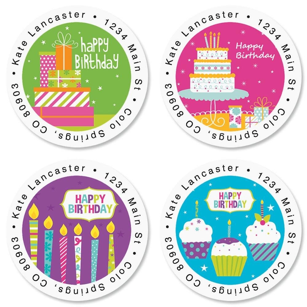 Amazon Birthday Brights Self Adhesive Flat Sheet Round Address Labels 4 Designs Office Products