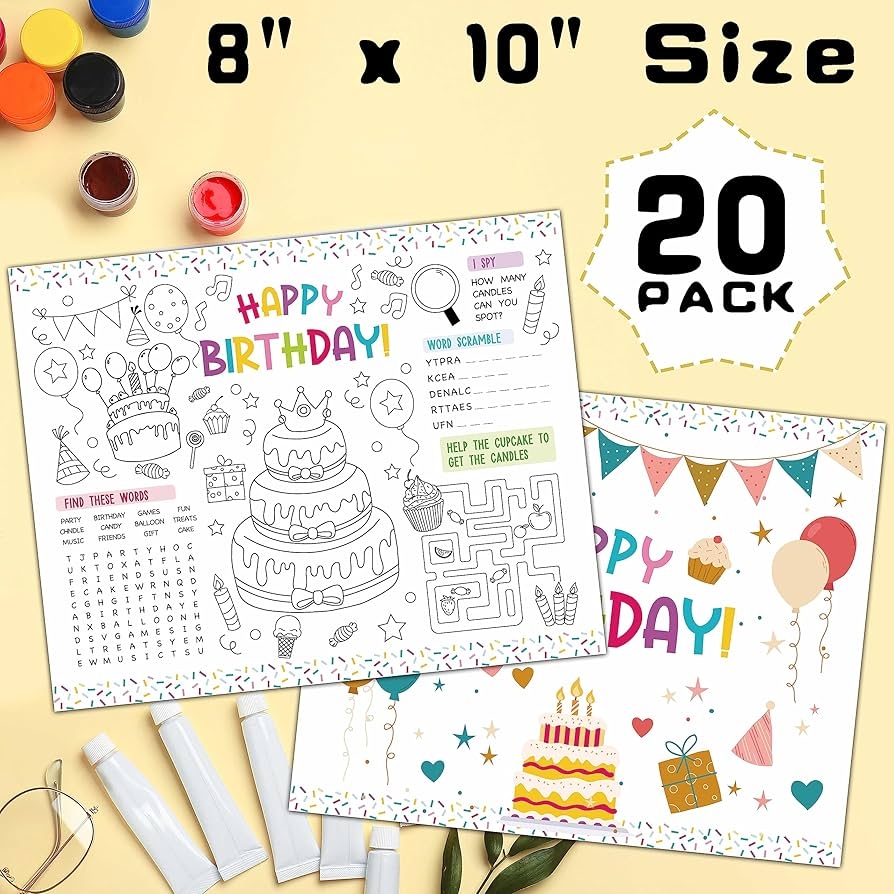 Amazon Birthday Coloring Paper Placemats Birthday Party Coloring Sheets Happy Birthday Activities For Kids Paper Mats For Table Decorations Home School Classroom Party Supplies 01 Home Kitchen