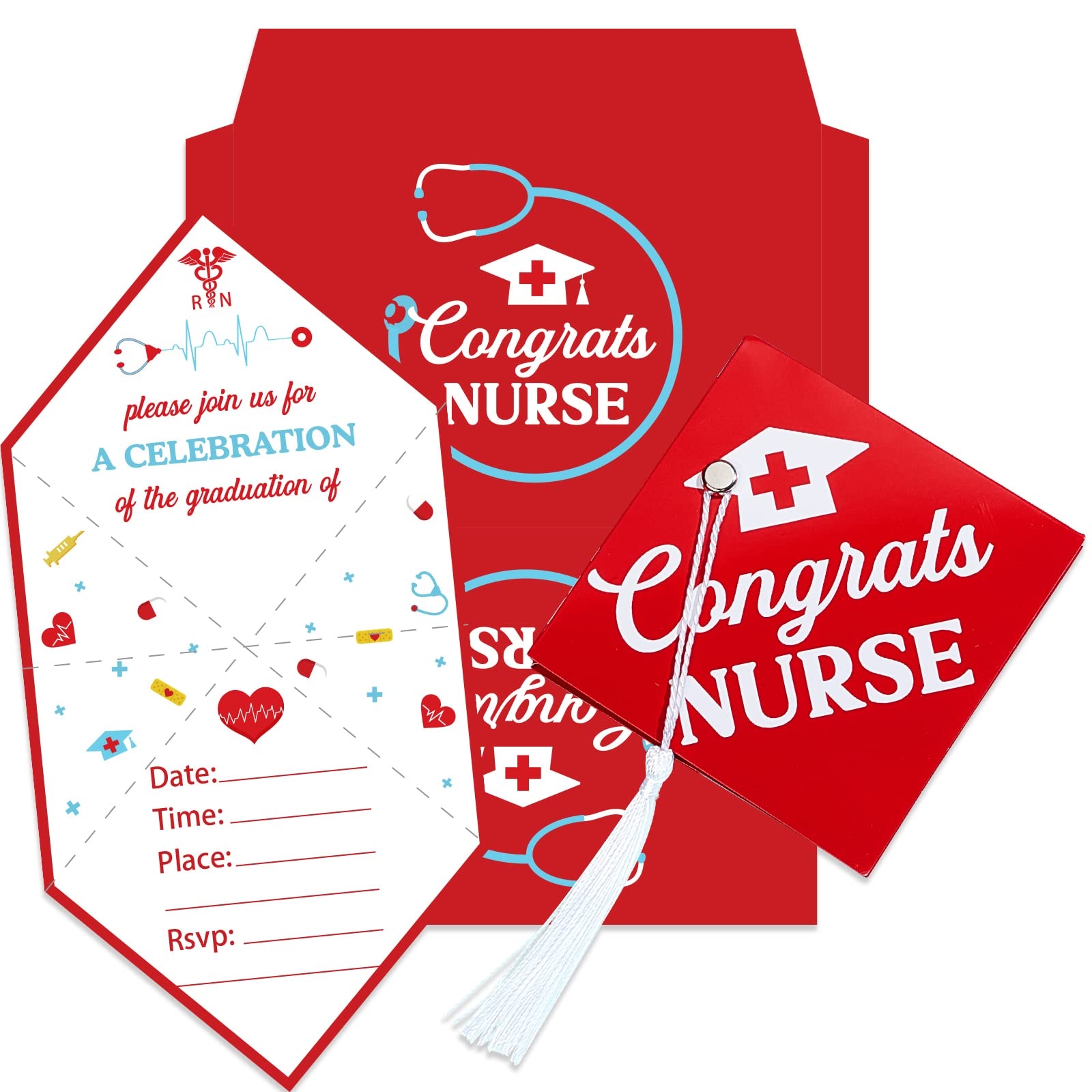 Amazon Cheereveal 25PCS Nurse Graduation Party Supplies Invitations Medical Nursing School Graduation Party Invitations Cards With Envelopes Cap Shaped Fill In Nurse Announcement Or Invites Home Kitchen