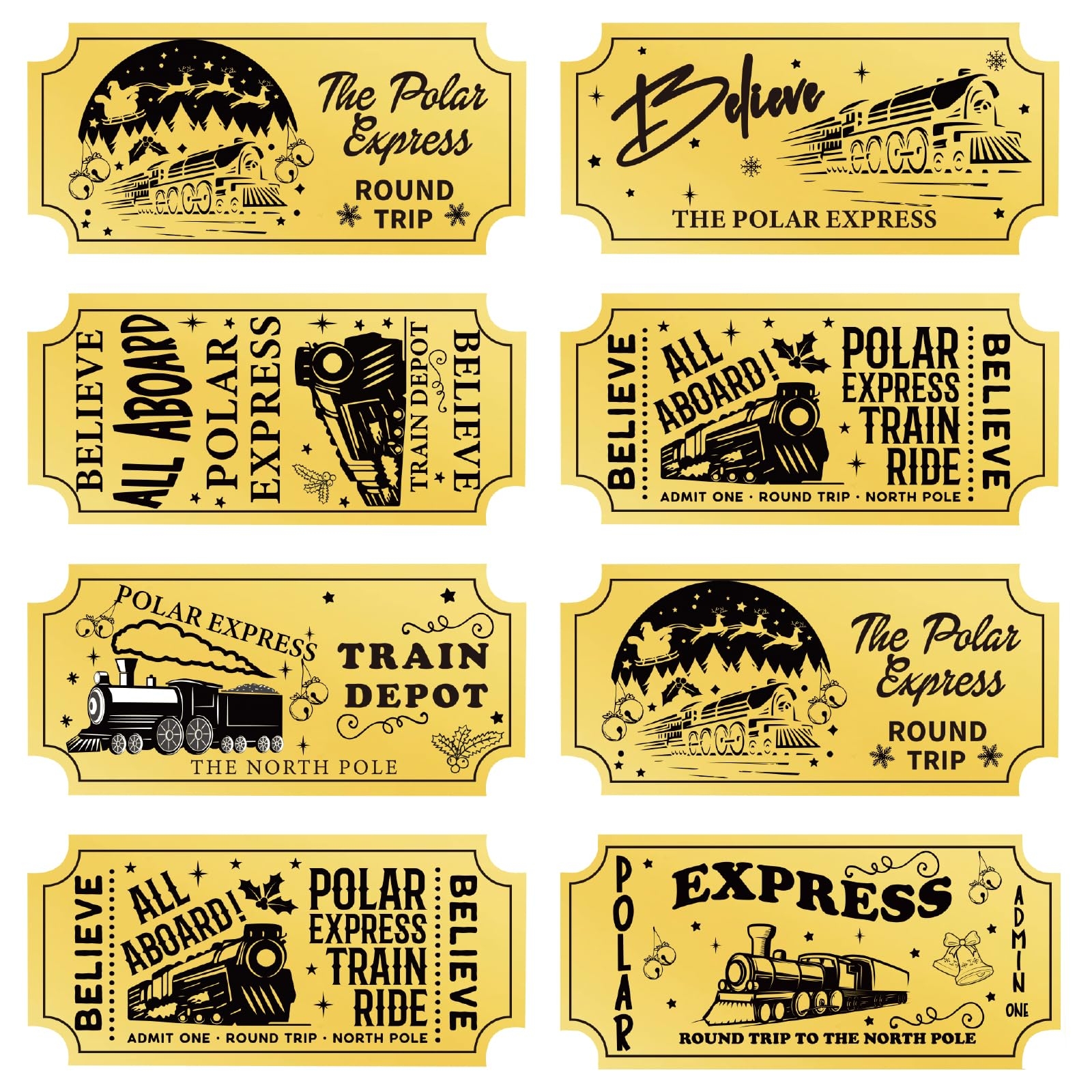 Amazon Christmas Polar Express Believe Tickets Christmas Gold Foil Stickers For Kids North Pole Train Stickers Party Decorations School 200Pcs Toys Games