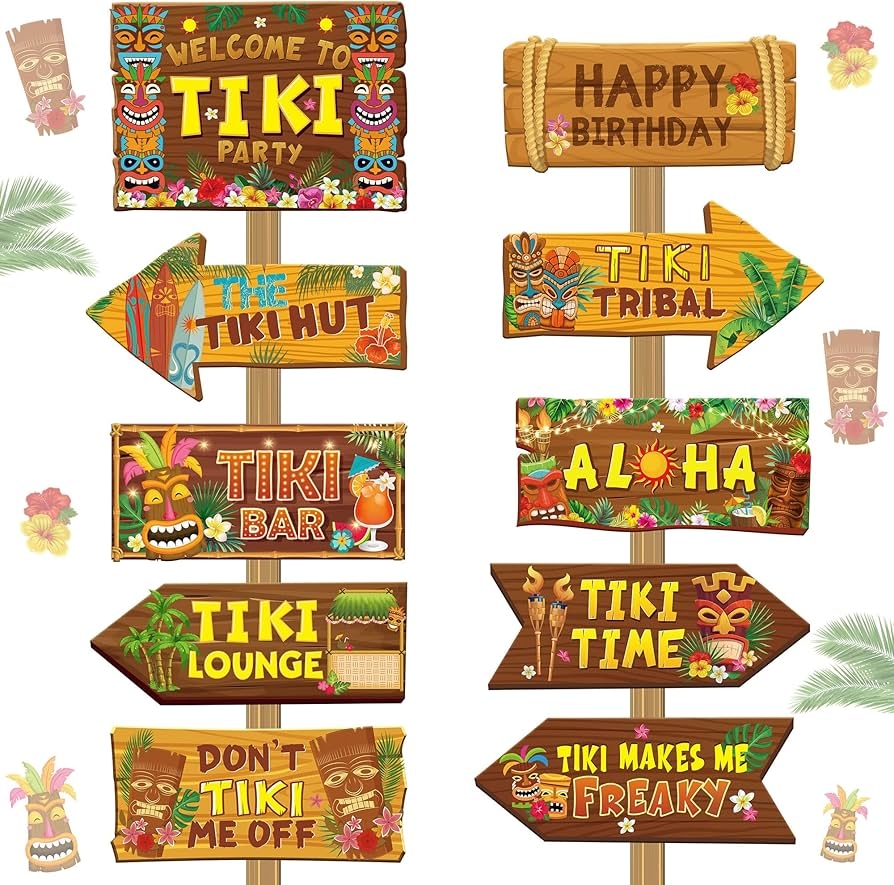 Amazon Colarr 20 Pieces Tiki Totem Birthday Party Decorations Hawaiian Luau Party Directional Sign For Aloha Hawaii Luau Tropical Party Supplies 10 Styles Home Kitchen