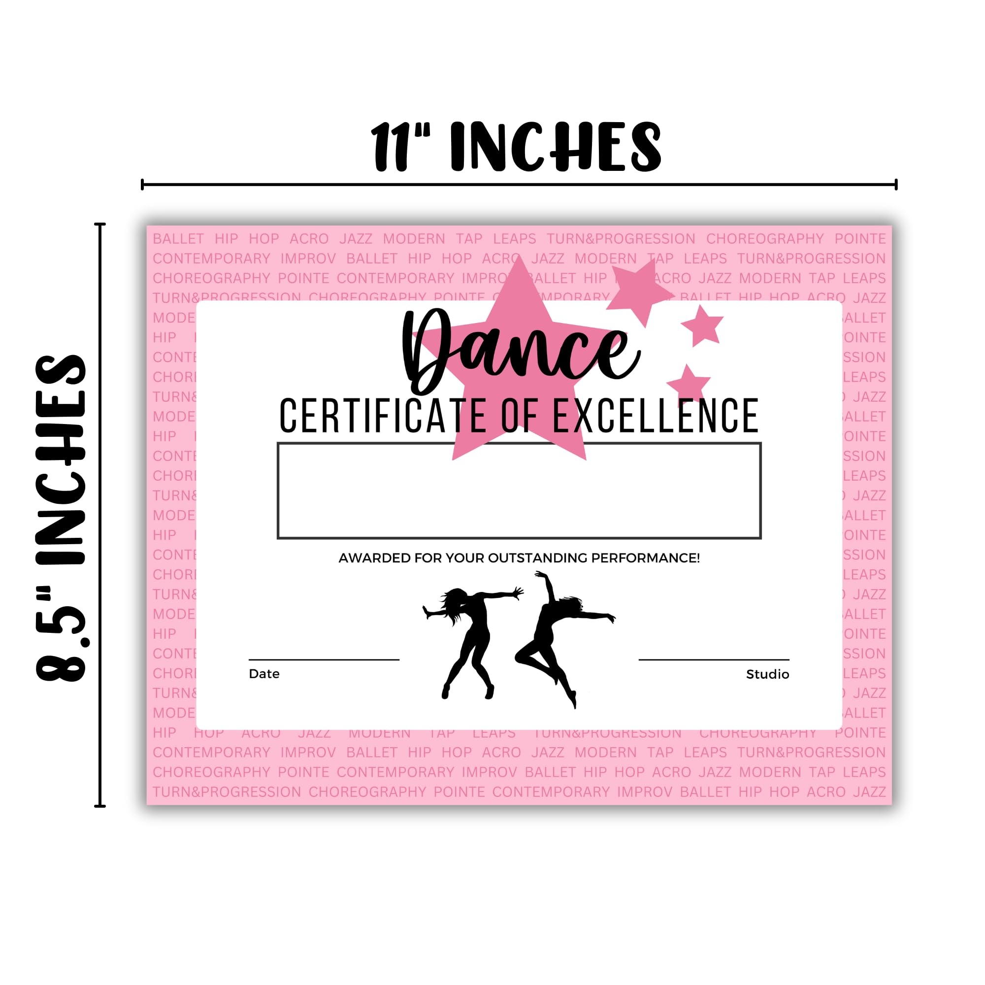 Amazon Dance Achievement Certificate Of Excellence Team Awards 50 Pk 8 5x11 In Dance Competition For Students Paper Girls Gifts Recital Office Products