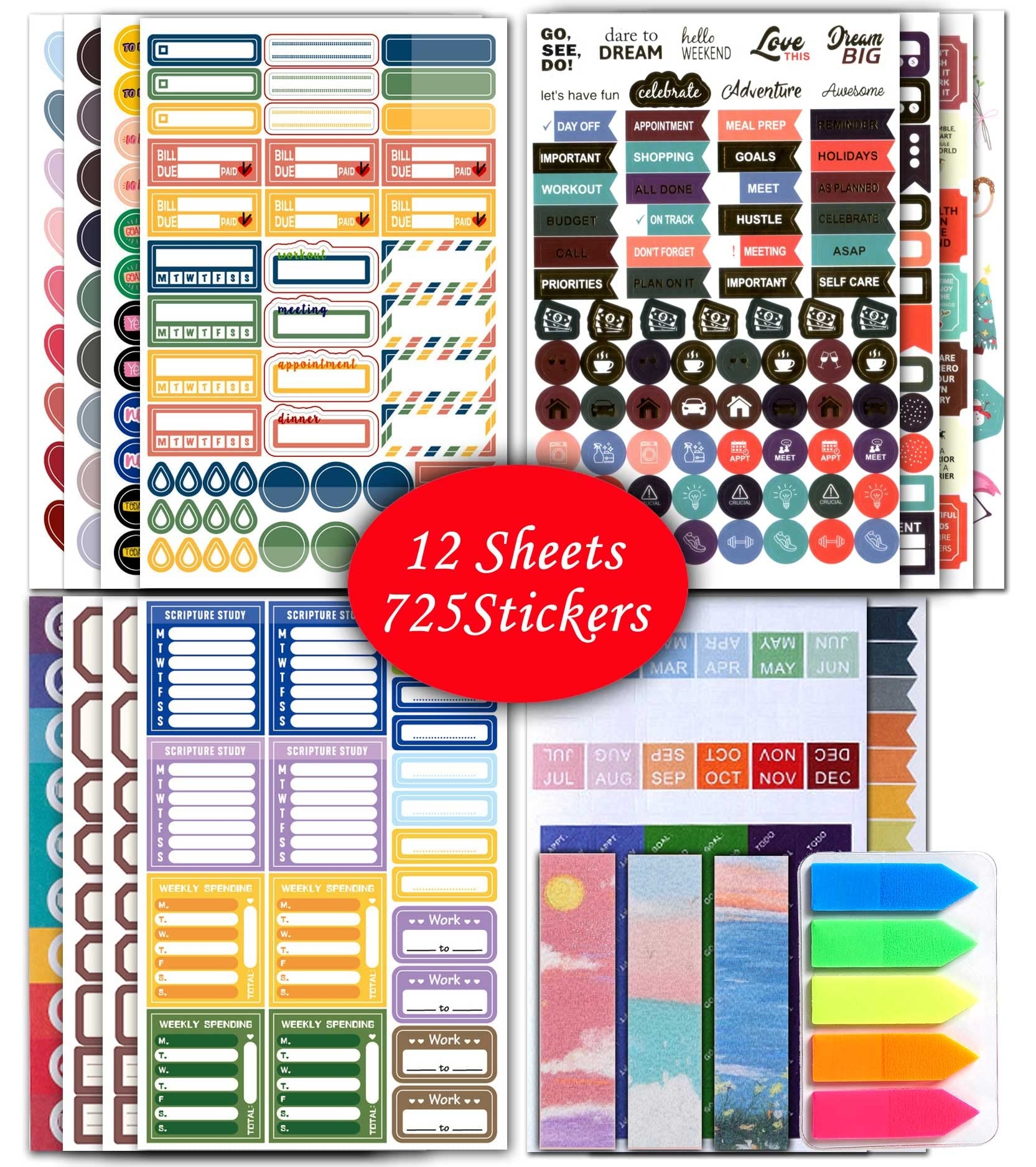 Amazon Deselen Happy Planner Stickers Calendar Planner Planner Stickers Aesthetic Calendar Stickers For Teacher Planner Teacher Stickers Happy Planner Stickers Set Of 12 Sheets 725 Stickers Office Products