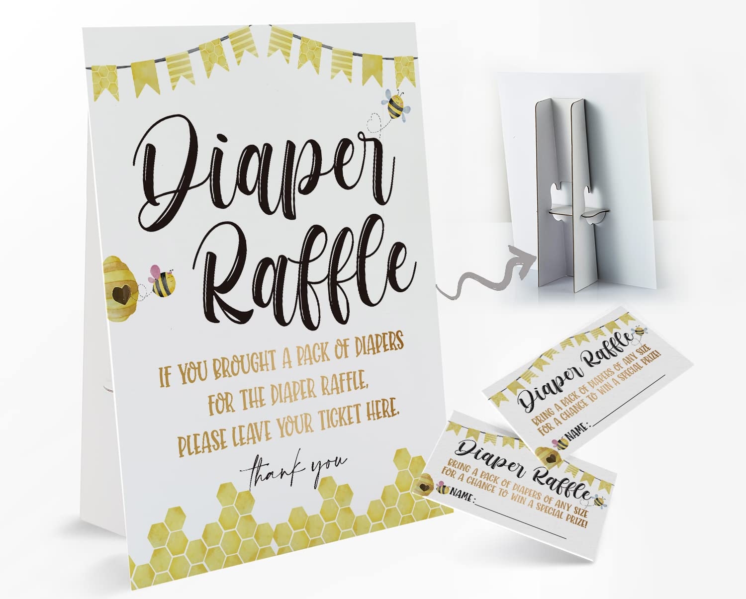 Amazon Diaper Raffle Cards With Sign Sign 8x10 Inch Bee Honey Theme Baby Shower Games Baby Showers Decorations 1 Standing Sign 50 Guessing Cards raffle39 Baby