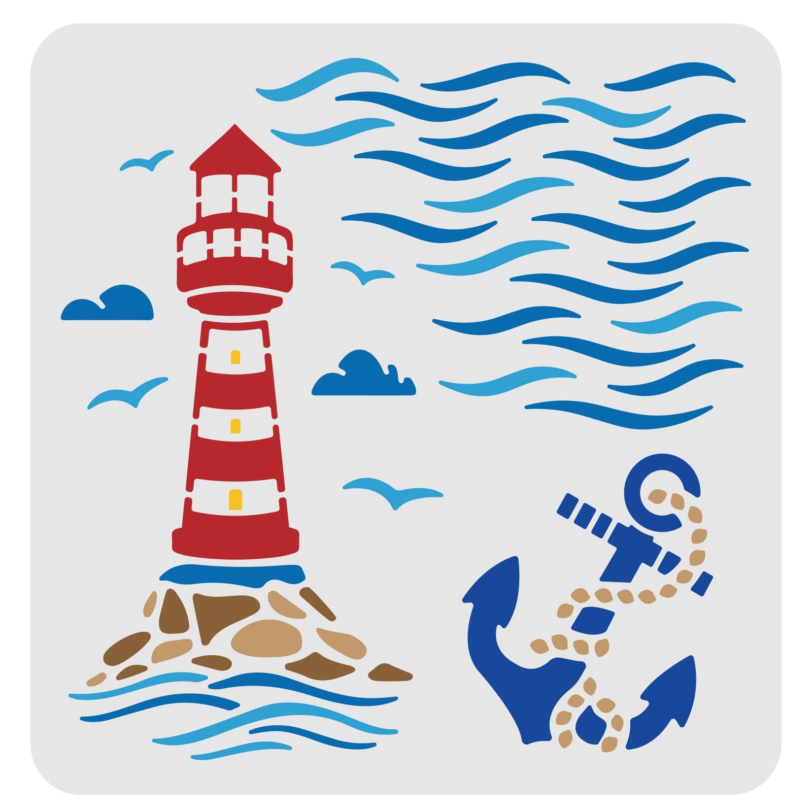 Amazon FINGERINSPIRE Lighthouse Drawing Painting Stencils Sea Ocean Nautical Stencils Template 11 8x11 8inch Plastic Sea Wave Birds Anchor Stencil Reusable Stencils For Painting On Wood Floor Wall And Tile Arts Crafts