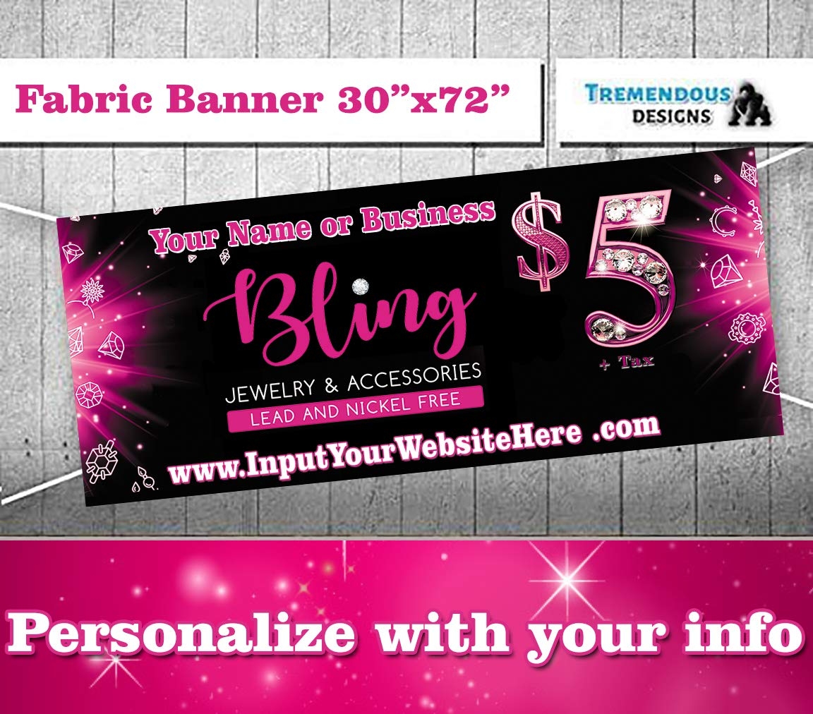 Amazon Jewelry And Accessories BLING Banner 30 x72 9 Oz Wrinkle Free Fabric Not Vinyl Banner Sign For Your Paparazzi Boutique Popup Party And Facebook Live Event Customize Office Products