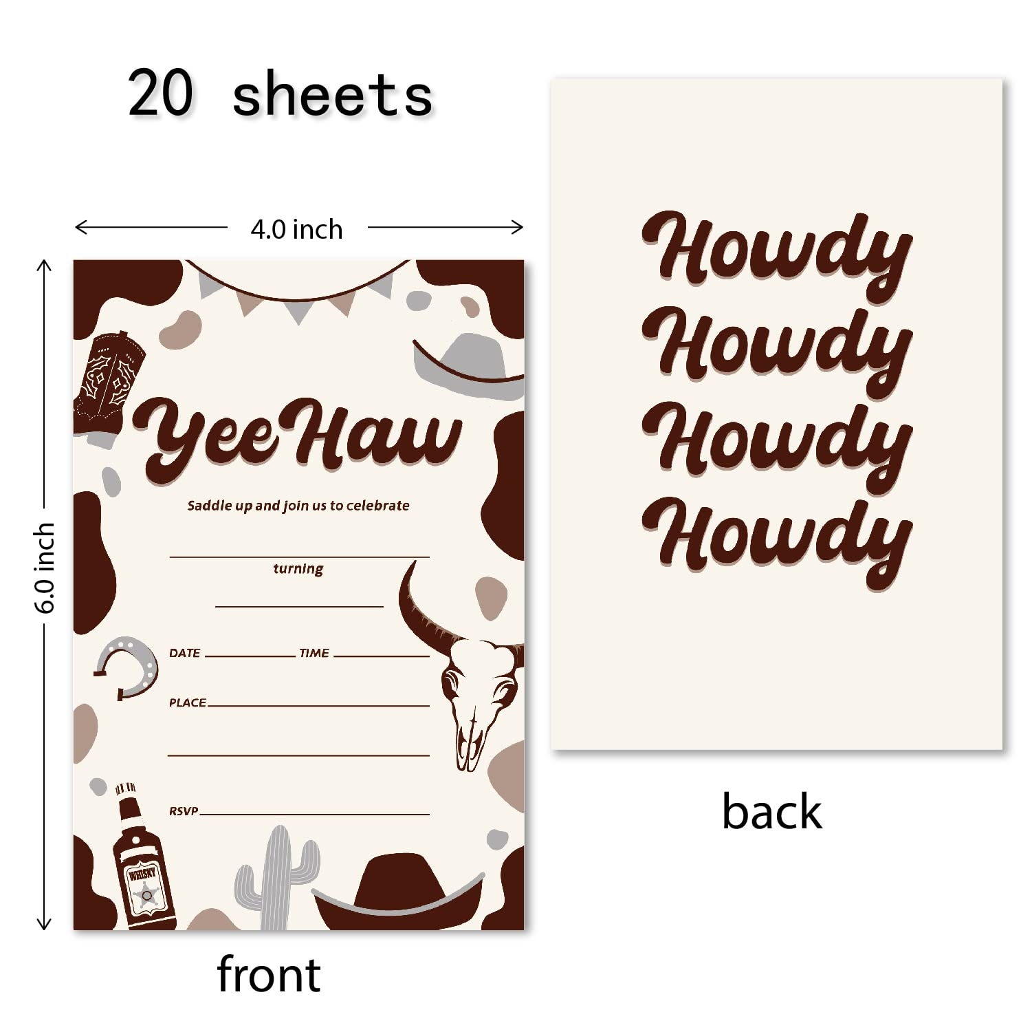 Amazon Knibeo Western Birthday Party Invitations Western Party Invitation Cards 4x6 Inches Cowboy Party Invites Set Of 20 With Envelopes Cowboy Theme Party Decorations Home Kitchen