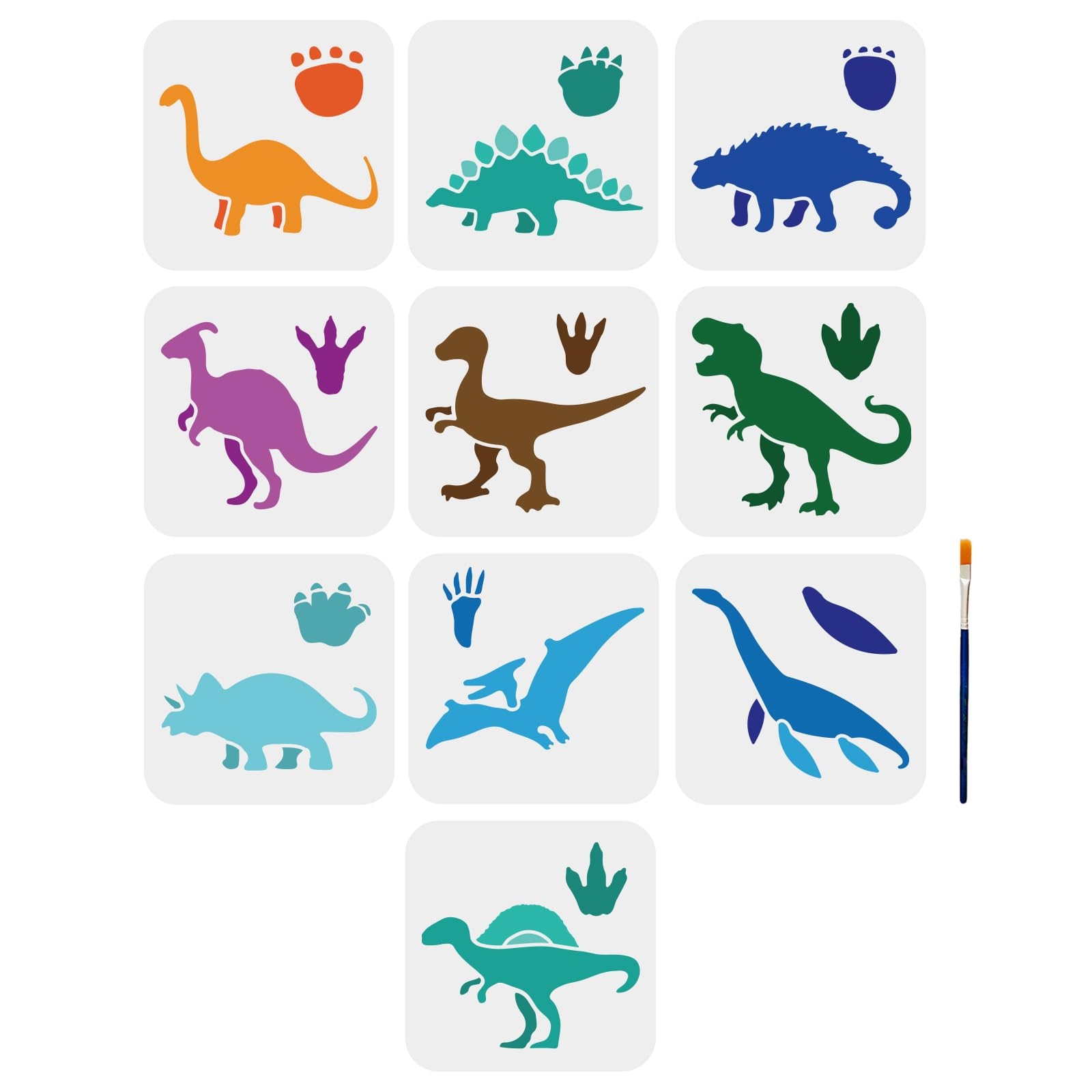 Amazon MAYJOYDIY 10pcs Dinosaurs Stencils 6 6inch Animal Dinosaurs Painting Templates With Paint Brush Tyrannosaurus Rex Pterosaurus Stegosaurus Footprints Stencils For DIY Craft Supplies Wall Wood Arts Crafts Sewing