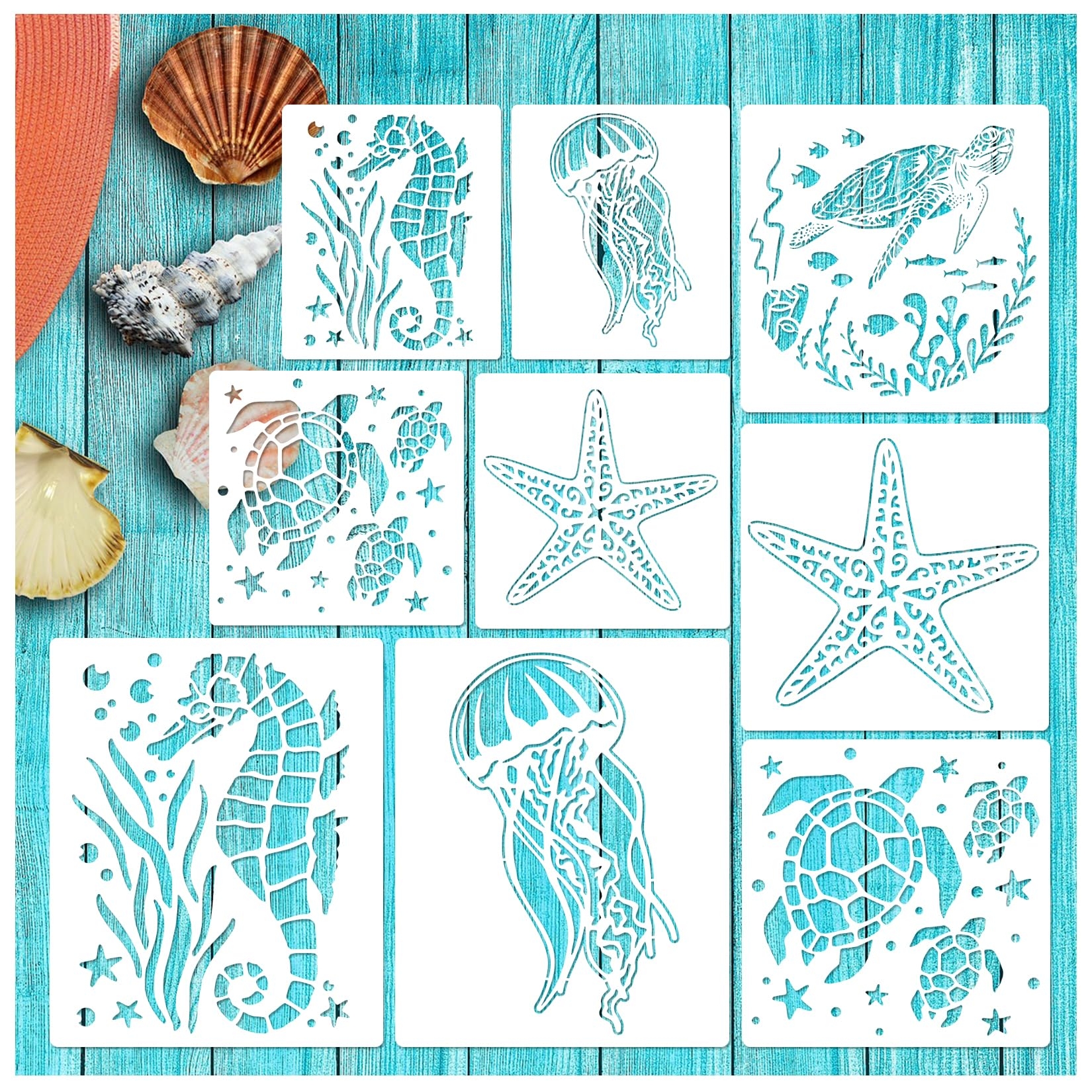 Amazon Ocean Stencils For Painting On Wood Turtle Seahorse Starfish Jellyfish Templates For Art Crafts Plastic Reusable Wood Burning Stencils For Wall Canvas Sea Arts Crafts Sewing