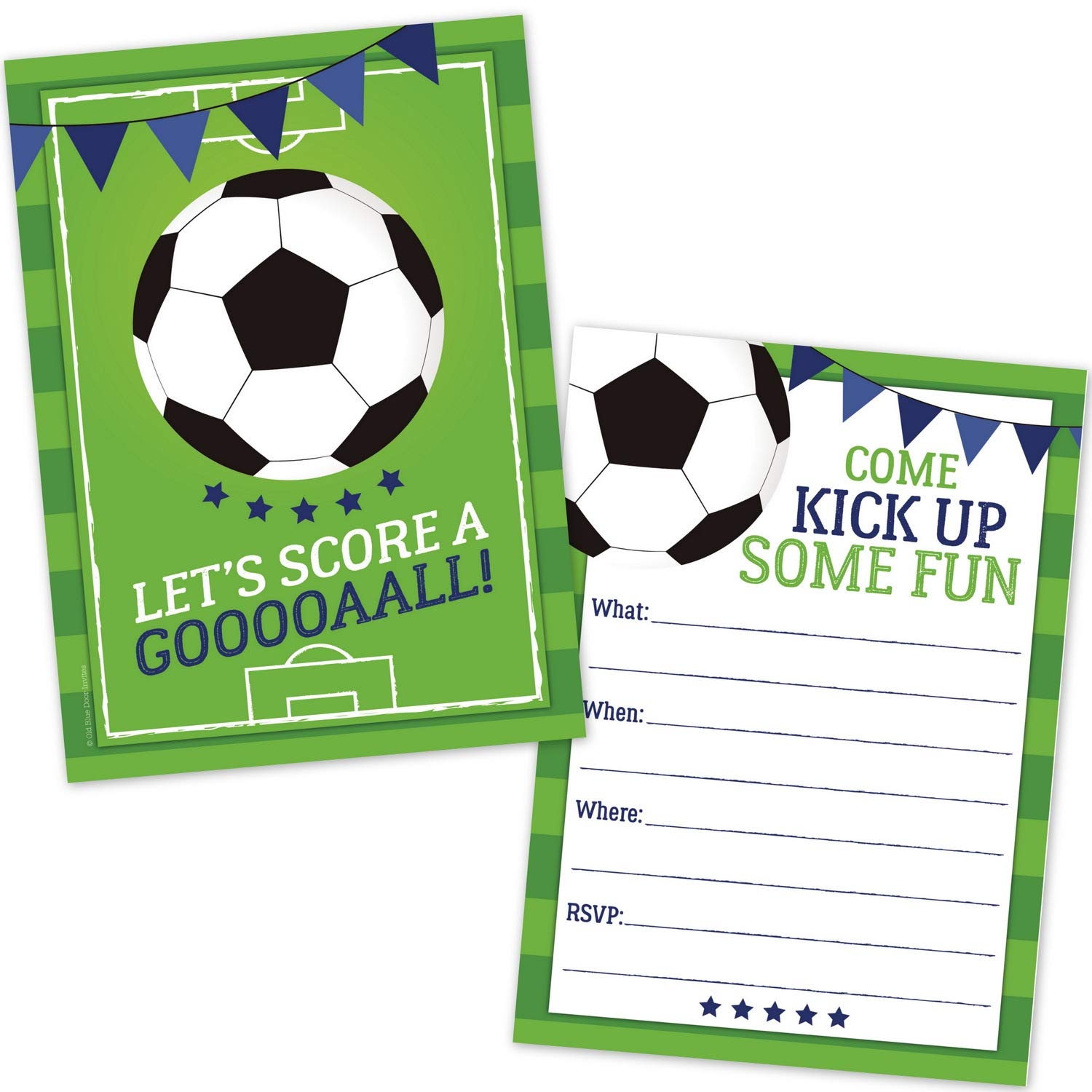 Amazon Old Blue Door Invites Soccer Party Invitations For Kids 20 Count With Envelopes Soccer Party Supplies For Boys And Girls Toys Games