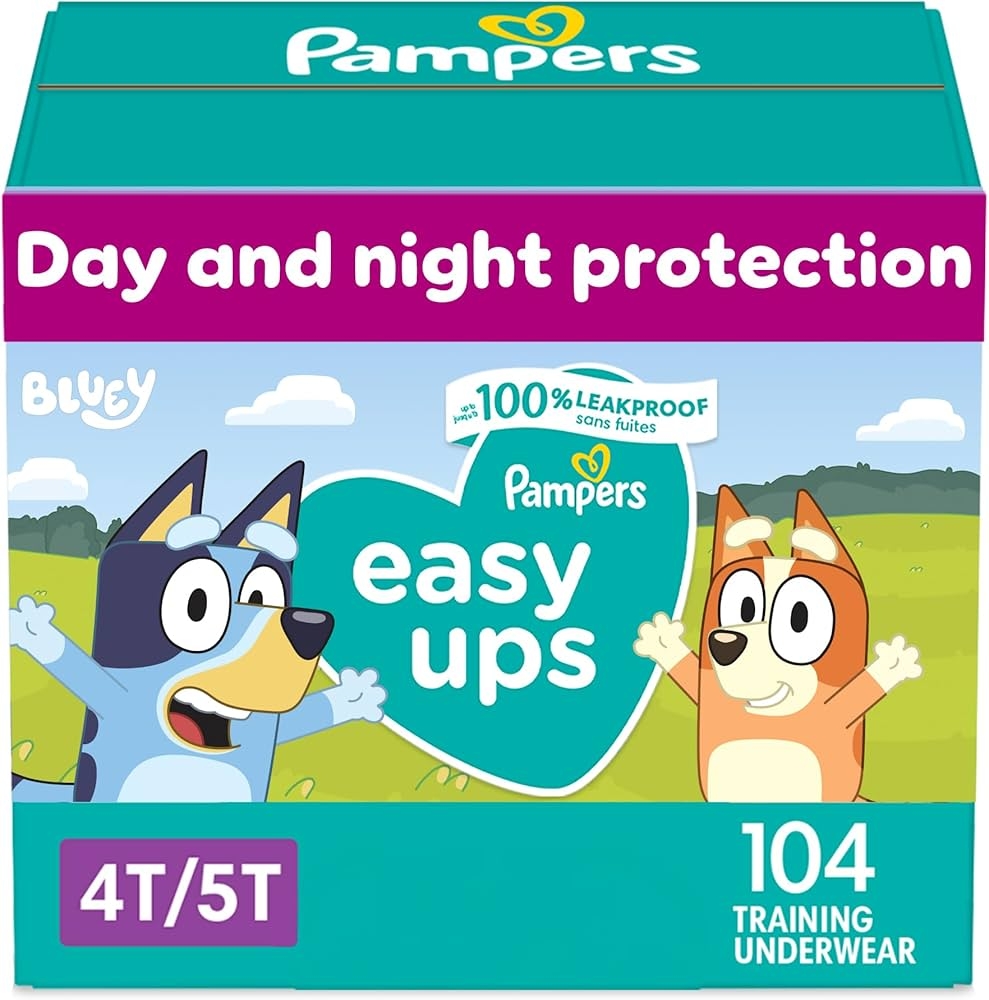 Amazon Pampers Easy Ups Boys Girls Bluey Potty Training Pants Size 4T 5T One Month Supply 104 Count Training Underwear Packaging May Vary Clothing Shoes Jewelry