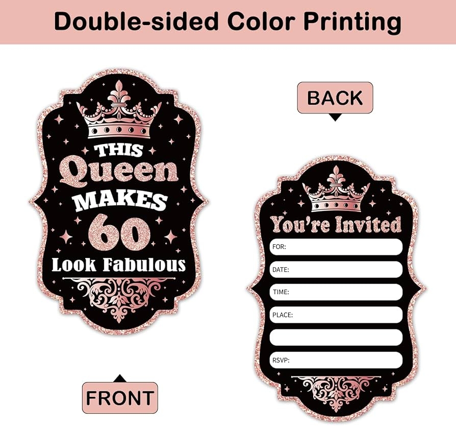 Amazon REWIDPARTY Rose Gold 60th Birthday Party Invitations With Envelopes Stickers Set Of 15 60th Birthday Shaped Fill in Invitations Happy 60th Birthday Invites Cards Birthday Party Supplies For Women Home