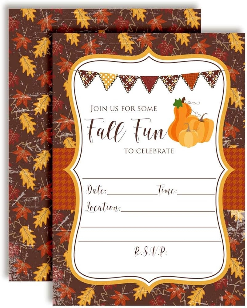 Amazon Rustic Autumn Leaves Pumpkins Fall Fun Party Invitations 20 5x7 Fill In Cards With Twenty White Envelopes By AmandaCreation Home Kitchen