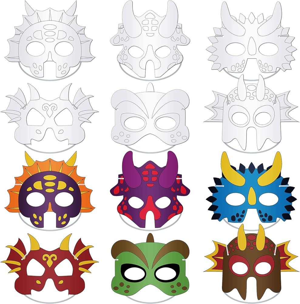 Amazon Woanger 36 Pieces Color Your Own Dinosaur Masks DIY Dinosaur Paper Masks Blank Graffiti Paper Masks Craft With Elastic Ropes For Boys Girls Cosplay Dinosaur Party Birthday Party Favors 6 Designs 