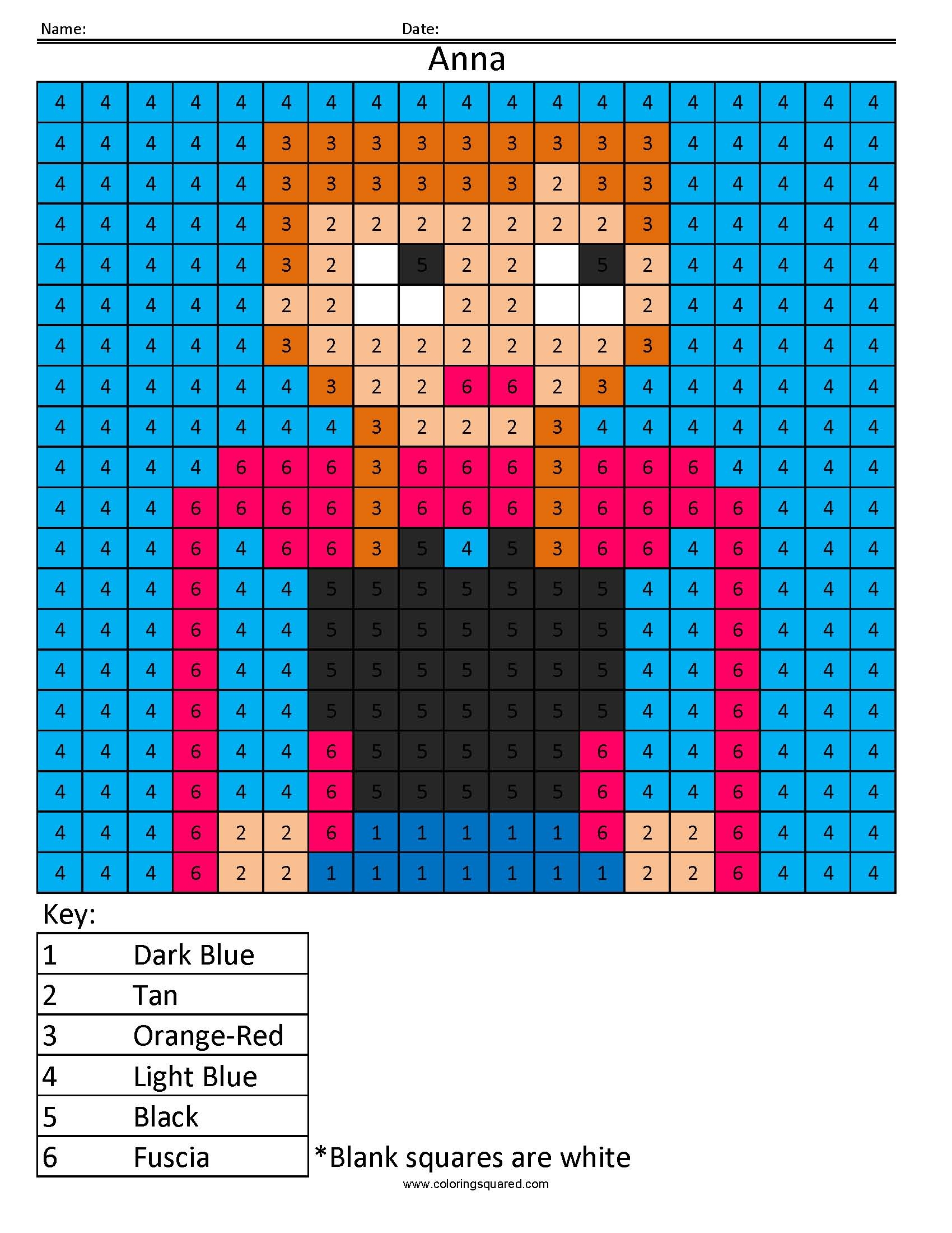 Anna Color By Number Coloring Squared