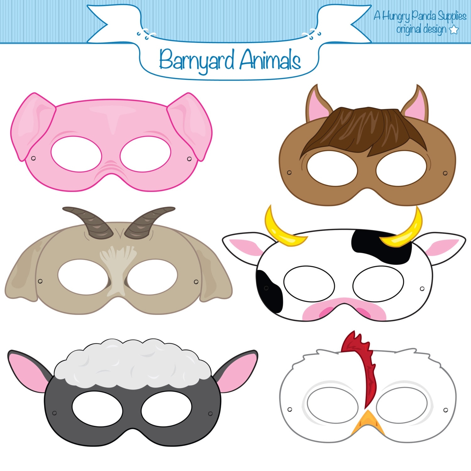 Barnyard Animals Printable Masks Printable Party Masks Farm Animal Mask Farm Animals Costume Etsy