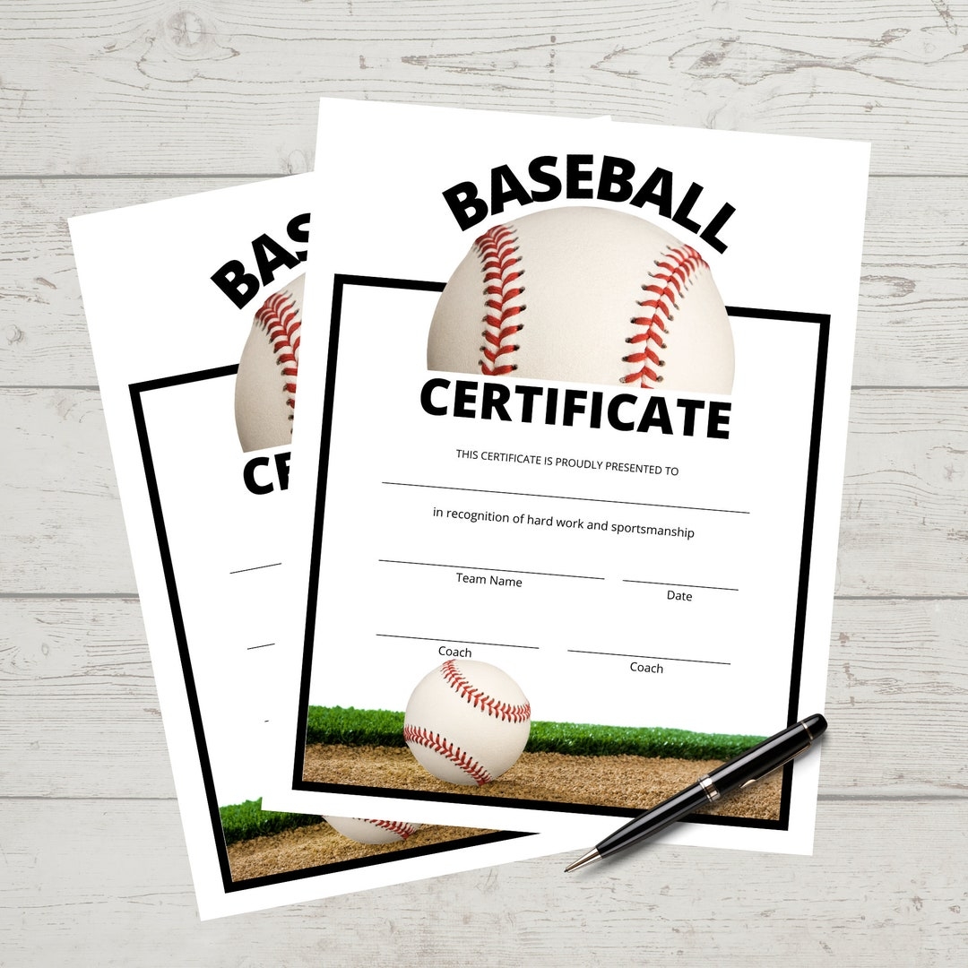 Baseball Certificate Achievement Award Sports MVP Certificate Of Completion Sports Award Printable Instant Download Print At Home Etsy