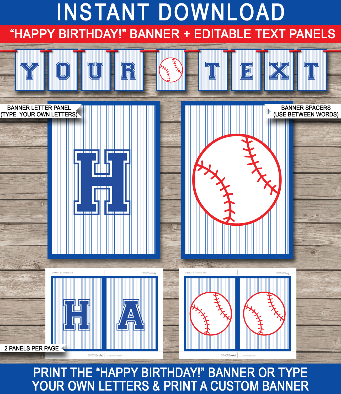 Baseball Party Banner Template Printable Birthday Banner Bunting