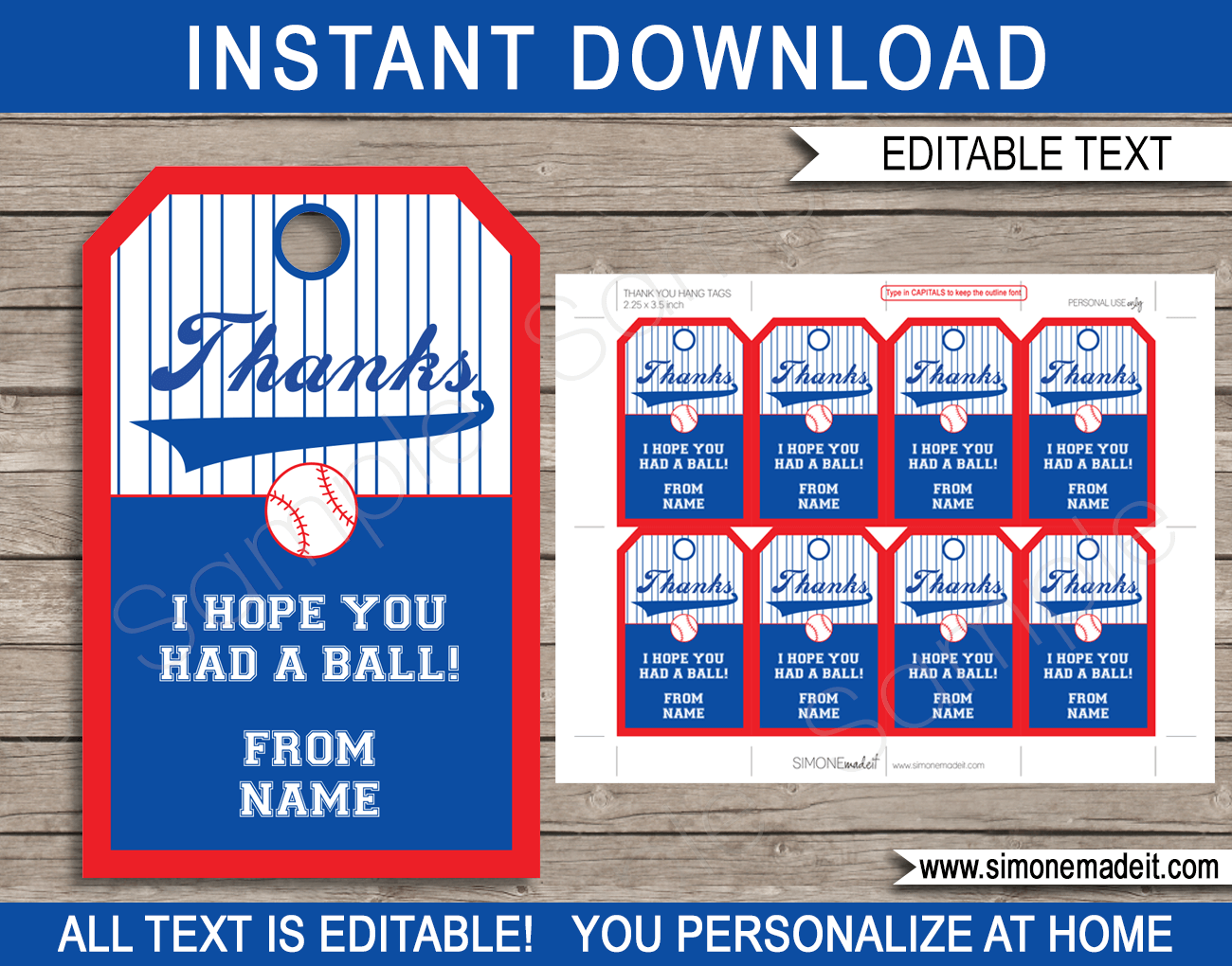 Baseball Party Favor Tags Template Printable Birthday Thank You Tags
