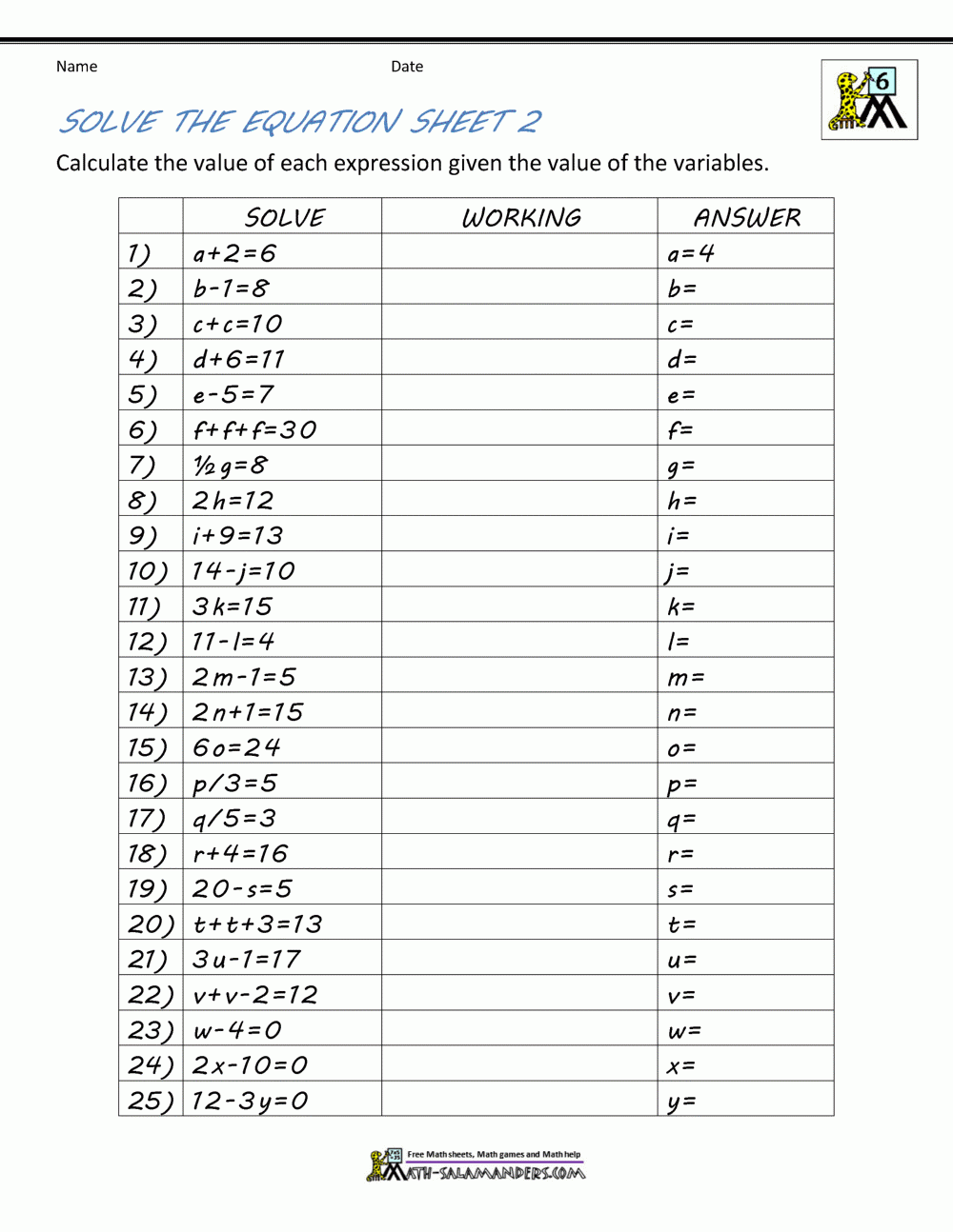 Free Printable Pre Algebra Worksheets