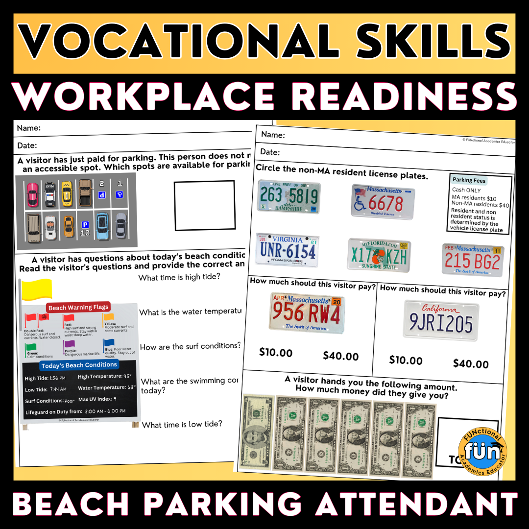 Beach Parking Attendant Vocational Skills Worksheets Workplace Readiness Job Skills Summer Classful