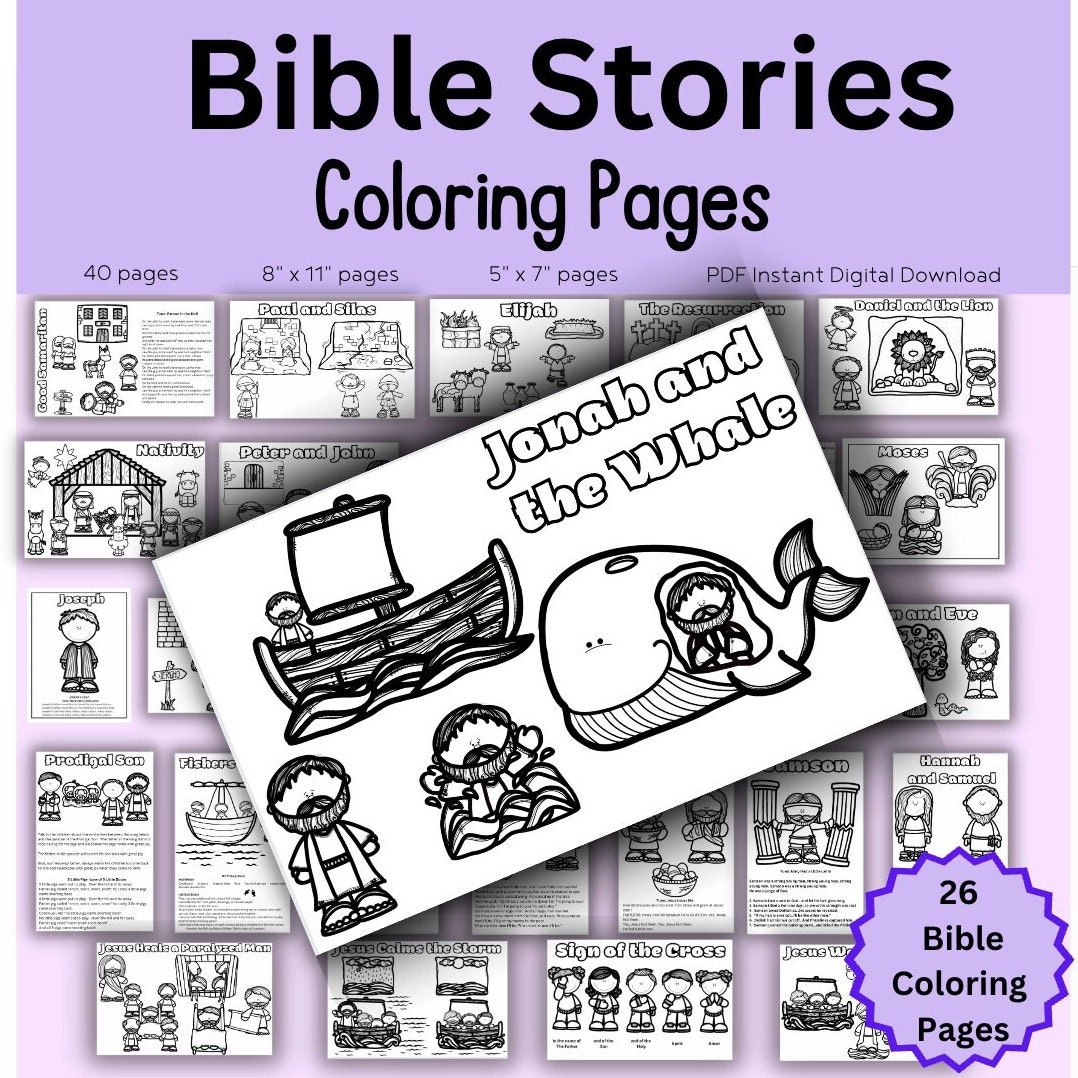 Bible Stories Coloring Pages DIGITAL DOWNLOAD Printable Acitivity Preschool Toddler Sunday School Church 8 X 11 5 X 7 Etsy