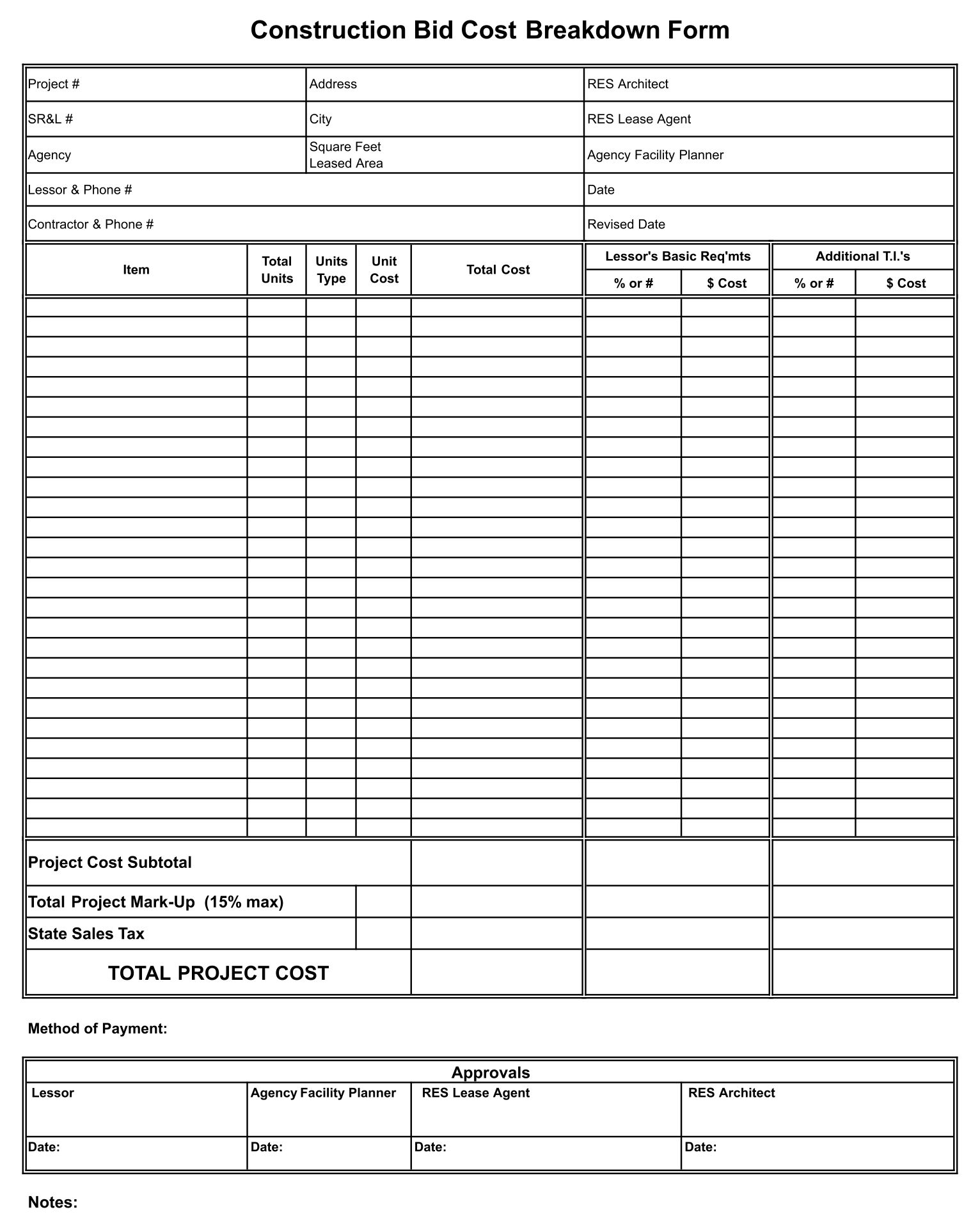 Free Printable Contractor Bid Forms