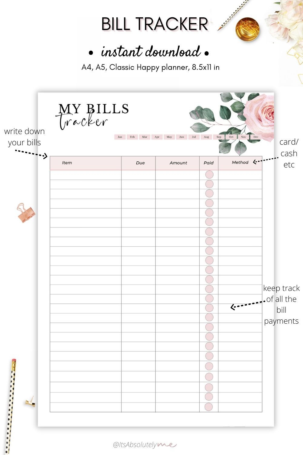 Bill Tracker Monthly Bill Tracker Bill Tracker Bullet Journal