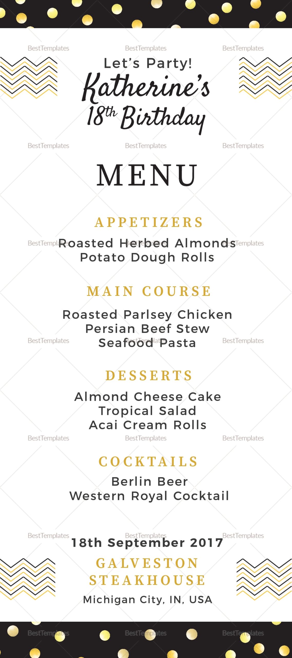 Birthday Dinner Party Menu Design Template In PSD Word Publisher Illustrator InDesign