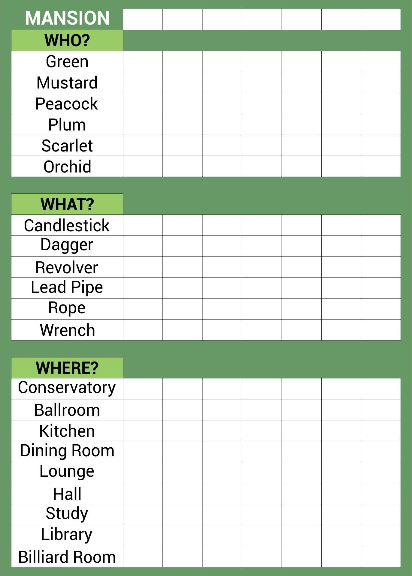 Board Game Clue Sheets 10 Free PDF Printables Printablee