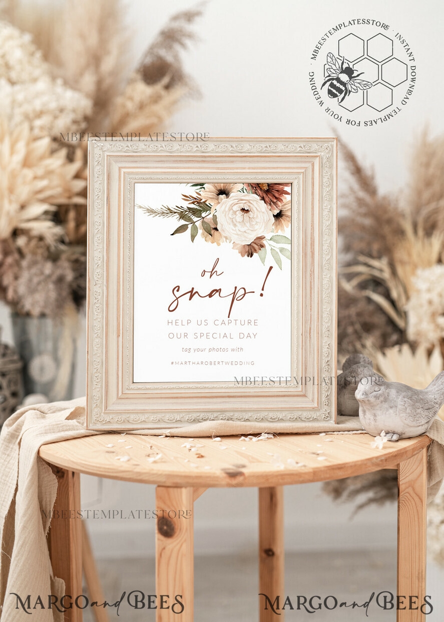 Boho Oh Snap Wedding Hashtag Sign Template Instant Download Rustic Wedding Instagram Sign Hashtag Printable Minimalist Sign WBoho10