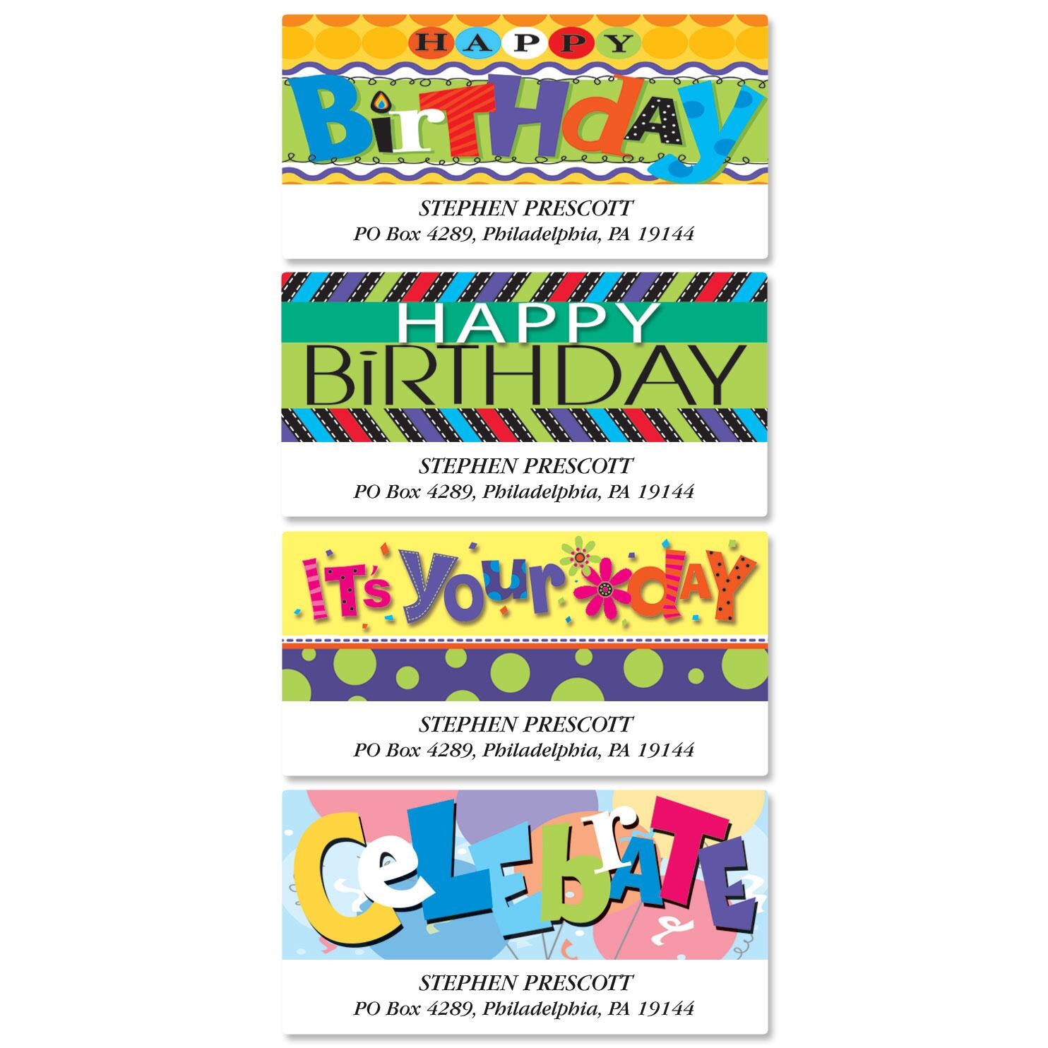 Bold Birthday Deluxe Return Address Labels Colorful Images