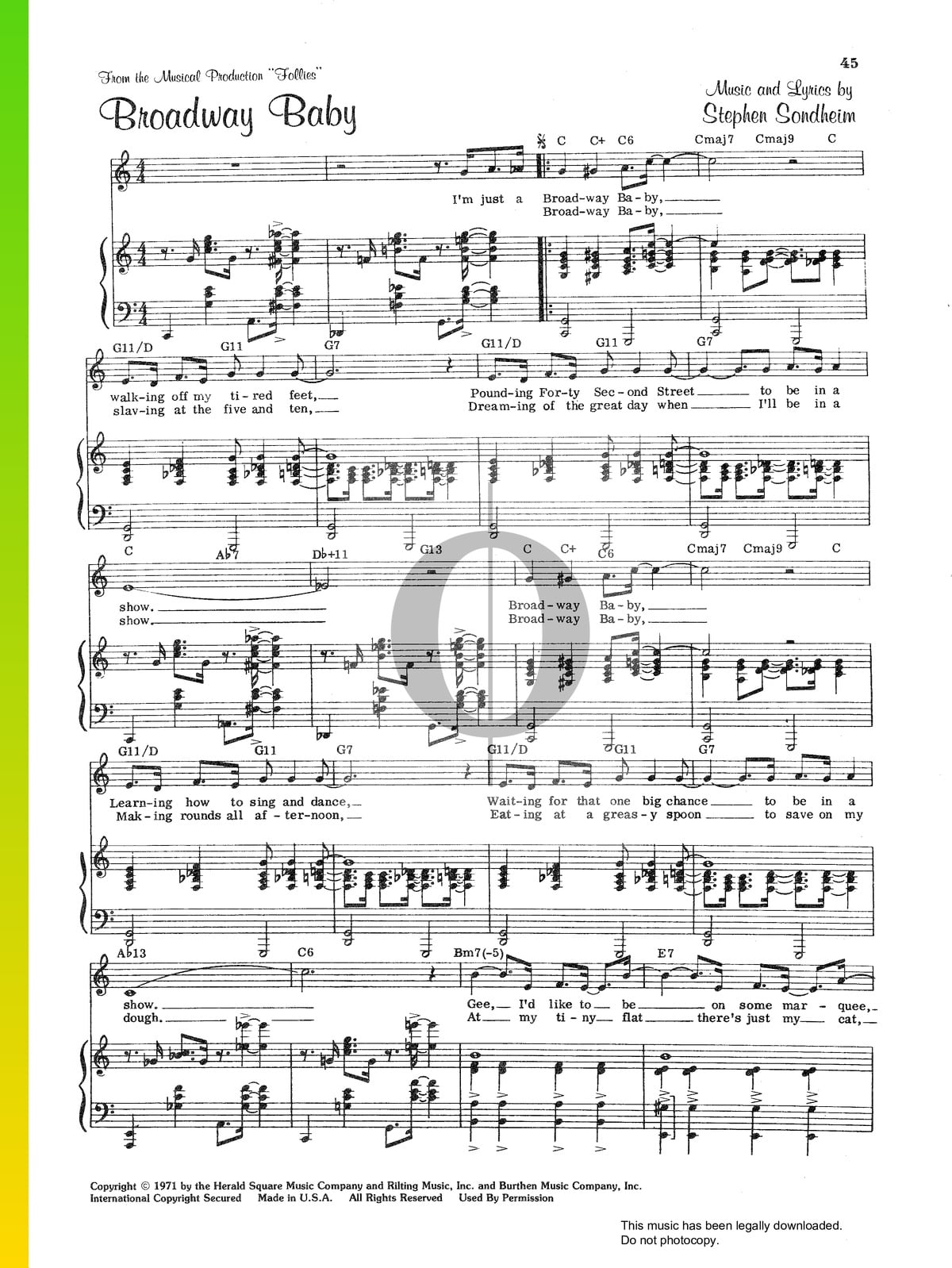 Broadway Baby Stephen Sondheim Piano Sheet Music OKTAV