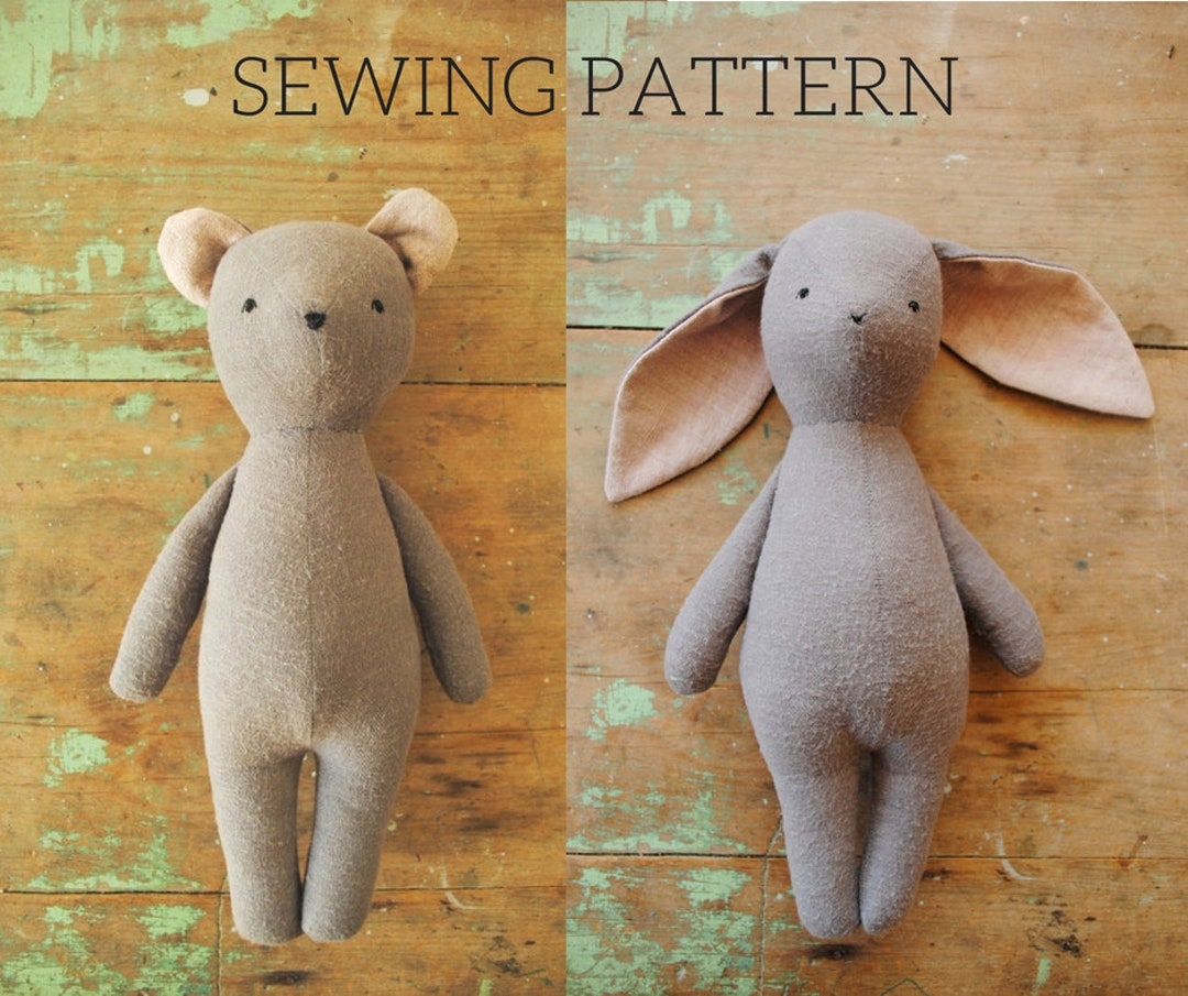 Bunny Rabbit And Bear Stuffed Animal Doll Sewing Pattern Digital PDF Download Etsy