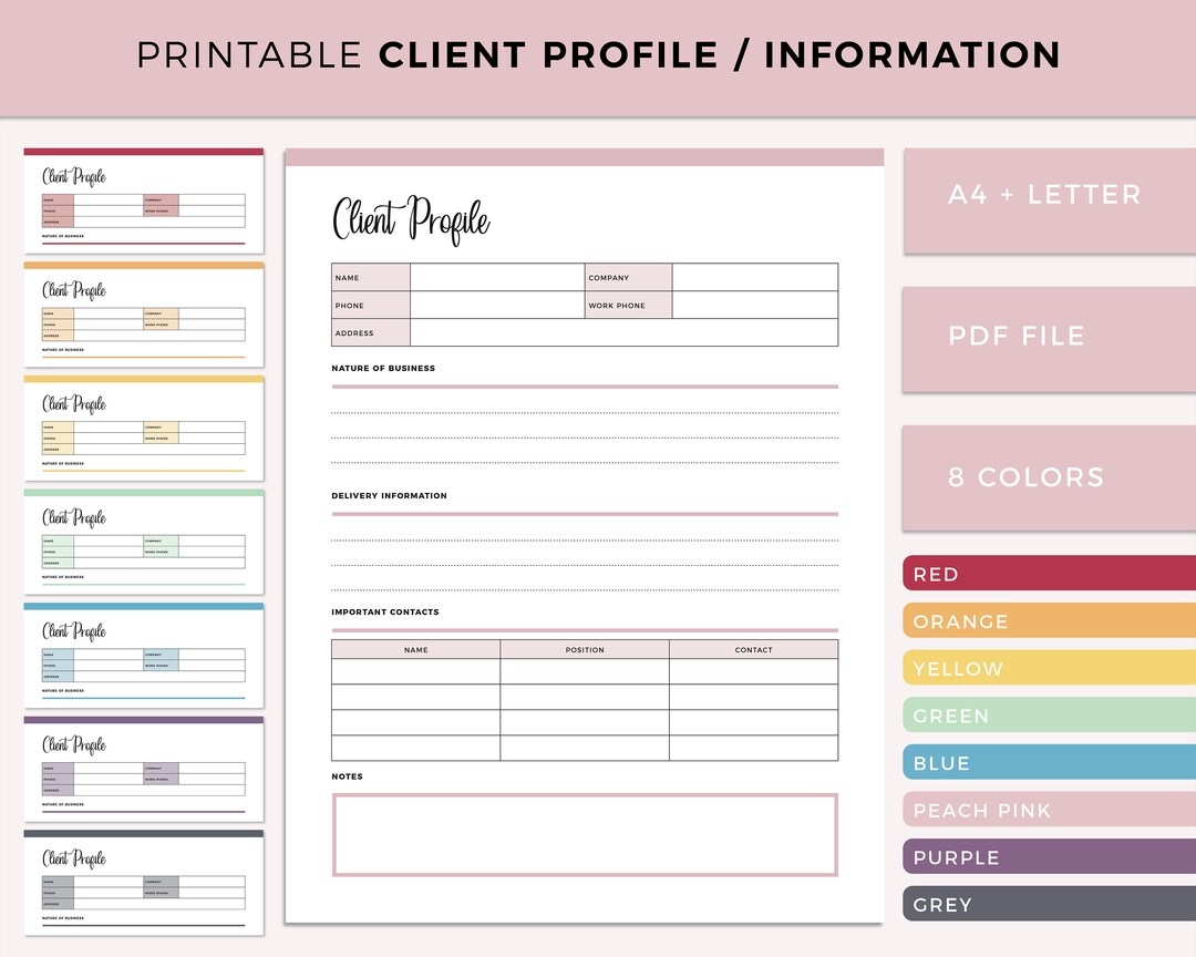Business Client Profile Template B2B Client Information Tracking Sheet Direct Sales Planner Customer Information Sheet A4 And Letter Etsy
