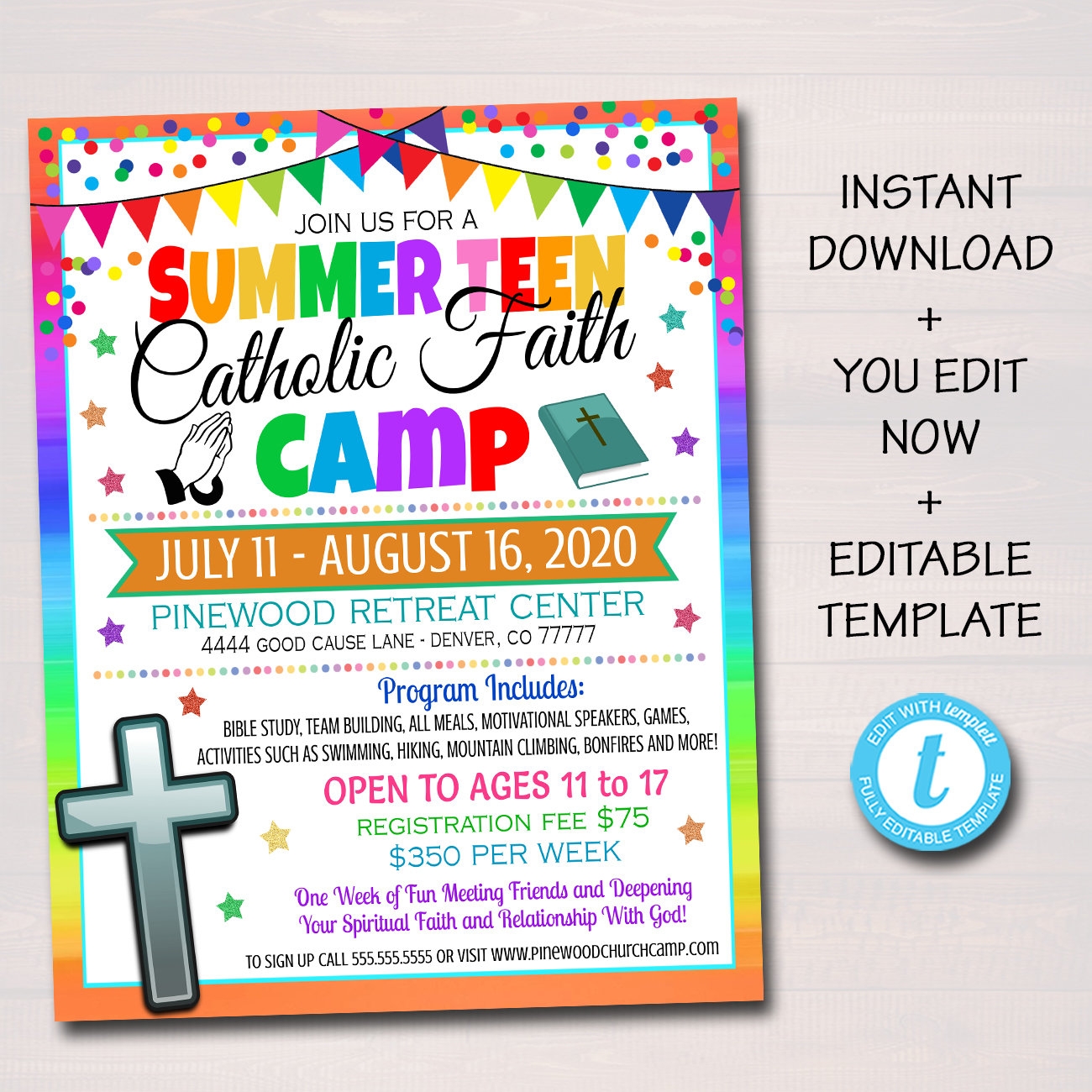 Catholic Bible Camp Flyer Religious Retreat Church Camp Marketing Invite Middle High School Teen Faith Study Printable Editable Template Etsy