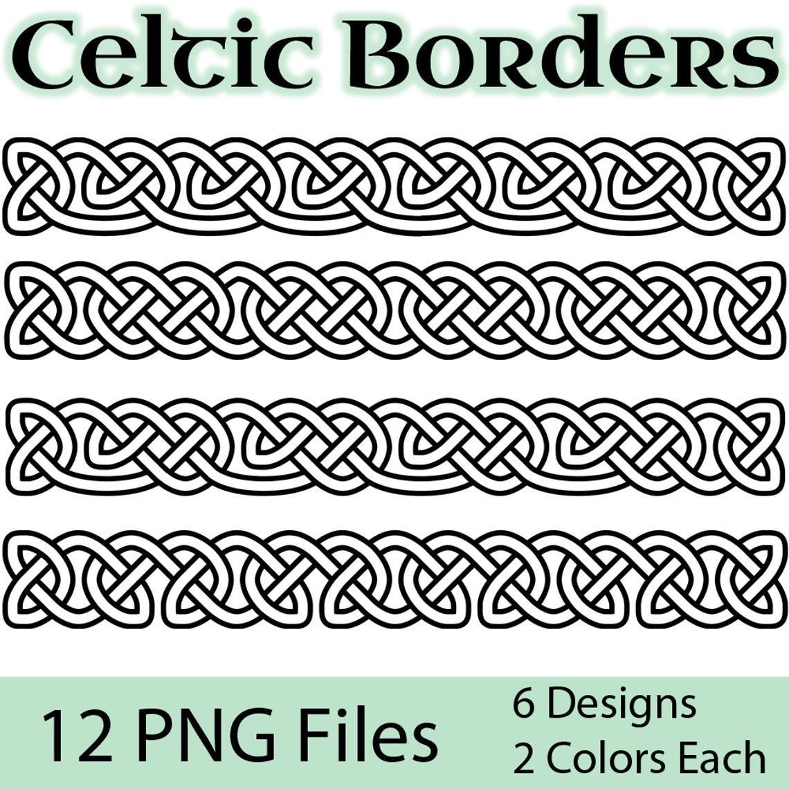 Celtic Borders Clip Art Transparent High resolution PNG Files Of Celtic Knot Borders For Personal And Commercial Use In Green And White Etsy