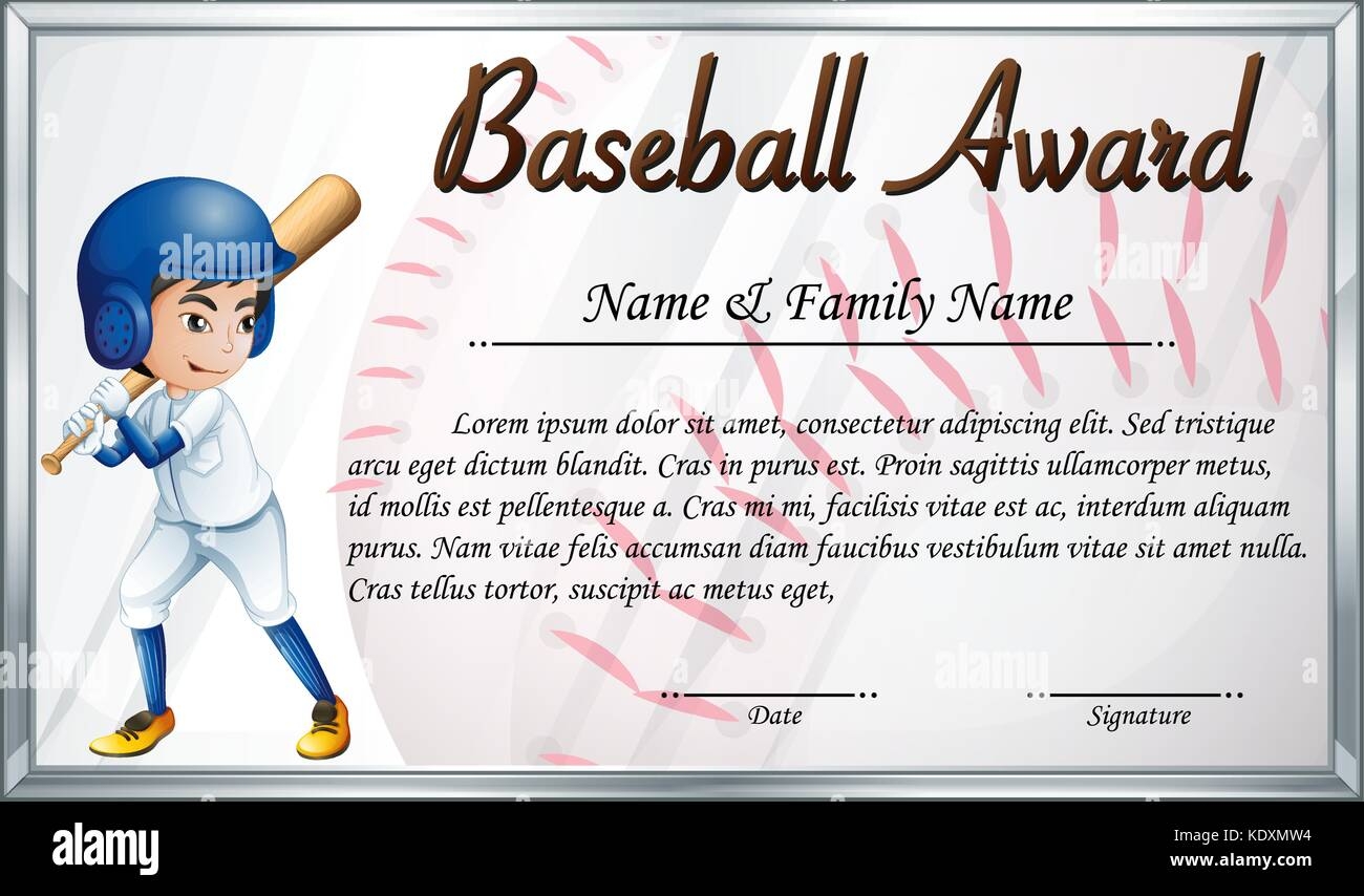 Certificate Template For Baseball Award With Baseball Player Background Illustration Stock Vector Image Art Alamy