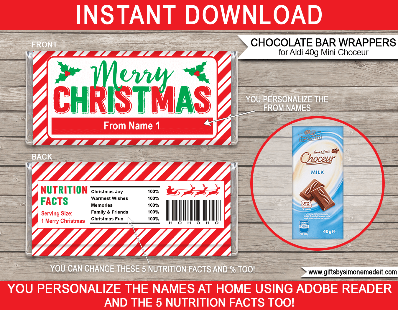 Christmas Chocolate Bar Labels Template Printable Aldi Choceur Wrappers